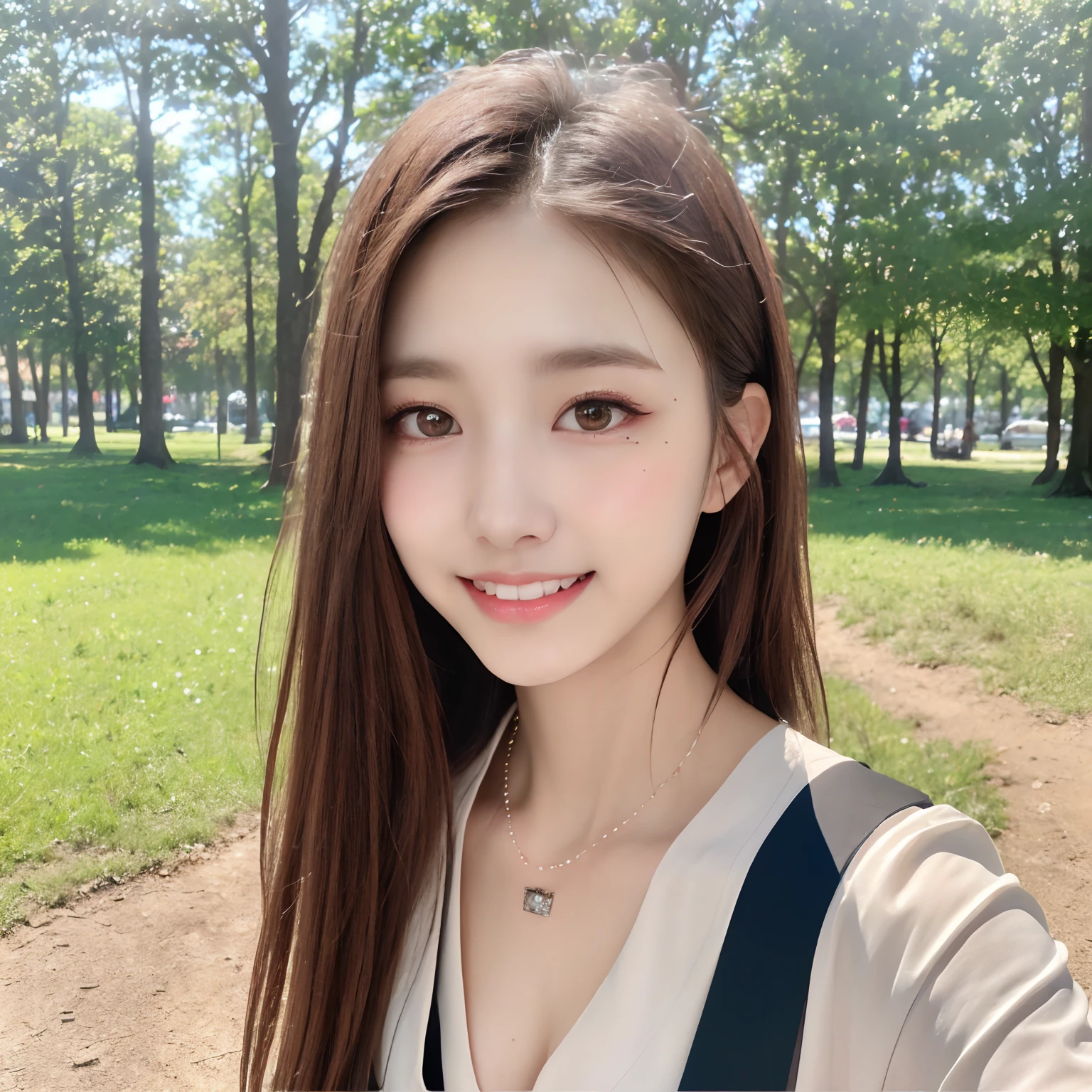 seed:1082546263..((close-up:1.2)).((Full body angle:)).((Highest quality, 8k, masterpiece:1.3)), ((from below:1.1)).concentrated:1.2, Perfect body beauty:1.4, Hips:1.2, ((Delicate Hair)), (Vibrant color block short sleeve crop top for women,Shorts :1.1) , ((Highest quality、8k、masterpiece:1.3))、1 A cute smile、Esbian all over body、Slim face、Big Boobs、Beautiful woman、(Dark Brown Hair)、Long Hair、1.1、Flickering Valley、Detailed eyes、double eyelid、Blurred Background、超Slim face、smiling face、Cross your arms、Looking down、Walking in the park、