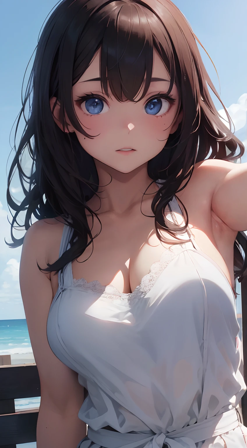 High quality, Best Quality, Photorealistic, Raw photo, Realistic, Ultra-realistic 8K CG, Ultra Detail, High Definition, masutepiece, 1 girl, 18year old, Beautiful face of a woman, Soft face, Elegant, Long hair, Blue eyes, Light blue eyes, close up, Intricate details, Detailed textures, Fine details, Front face , Female Natural Body, Sexy, Very beautiful young woman face,NSFW
