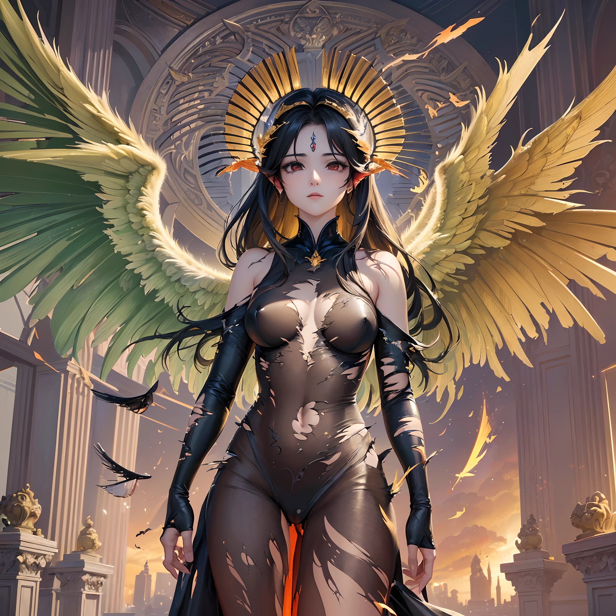 ((Finest quality)),(超A high resolution),(ultra-detailliert),(Meticulous portrayal),((Best CG)),(Finest works of art),Ultra-Precision Art,The art of astounding depiction,Fantasyart,Fantasia, Hellfire:1.5,Burning clouds:1.5, ((Angel with torn wings:1.5)),sadness:1.3,