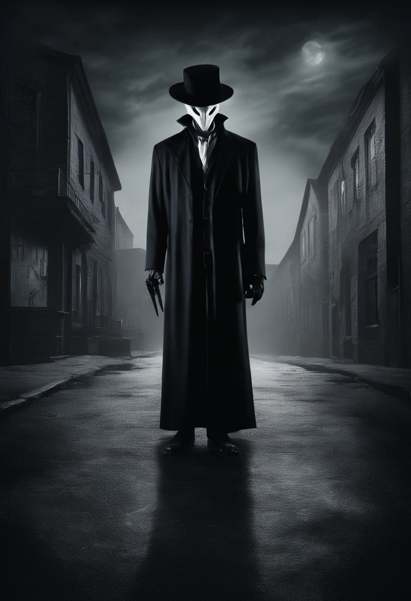 Headless,no head,2d image,cartoon,comedy mask,historical mask,fedora hat,long suit,suit,black suit,white gloves,gloves, stick in right hand,night street,mysterious woman,woman with no head,fantasy,mystical headless.