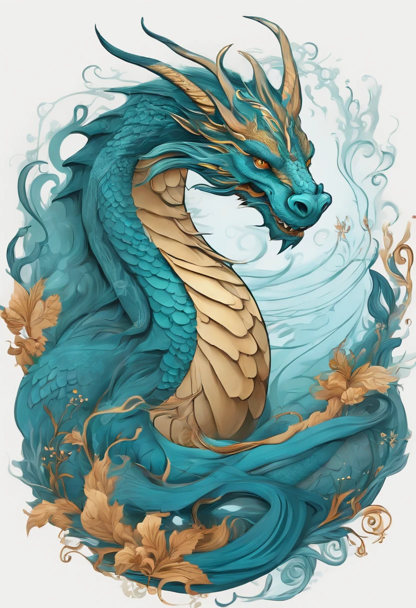 Design dragons inspired by nature and elements. Build a dragon that embodies the power of wind and water, with a flowing, Fluid lines and air, Gentle presence, T-shirt design.