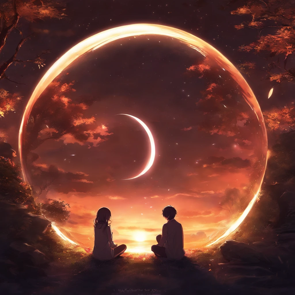 Couple of anime sitting on the ground,In a glowing sphere, No Games No Life, beautiful fantasy anime, anime in fantasy style, zerochan art, hd anime wallaper, anime fantasy artwork, anime wallaper, ethereal anime, Beautiful anime, anime fantasy illustration, beautiful anime artwork, anime artsyle, beautiful anime art, Pixiv Contest Winner, digital art on pixiv