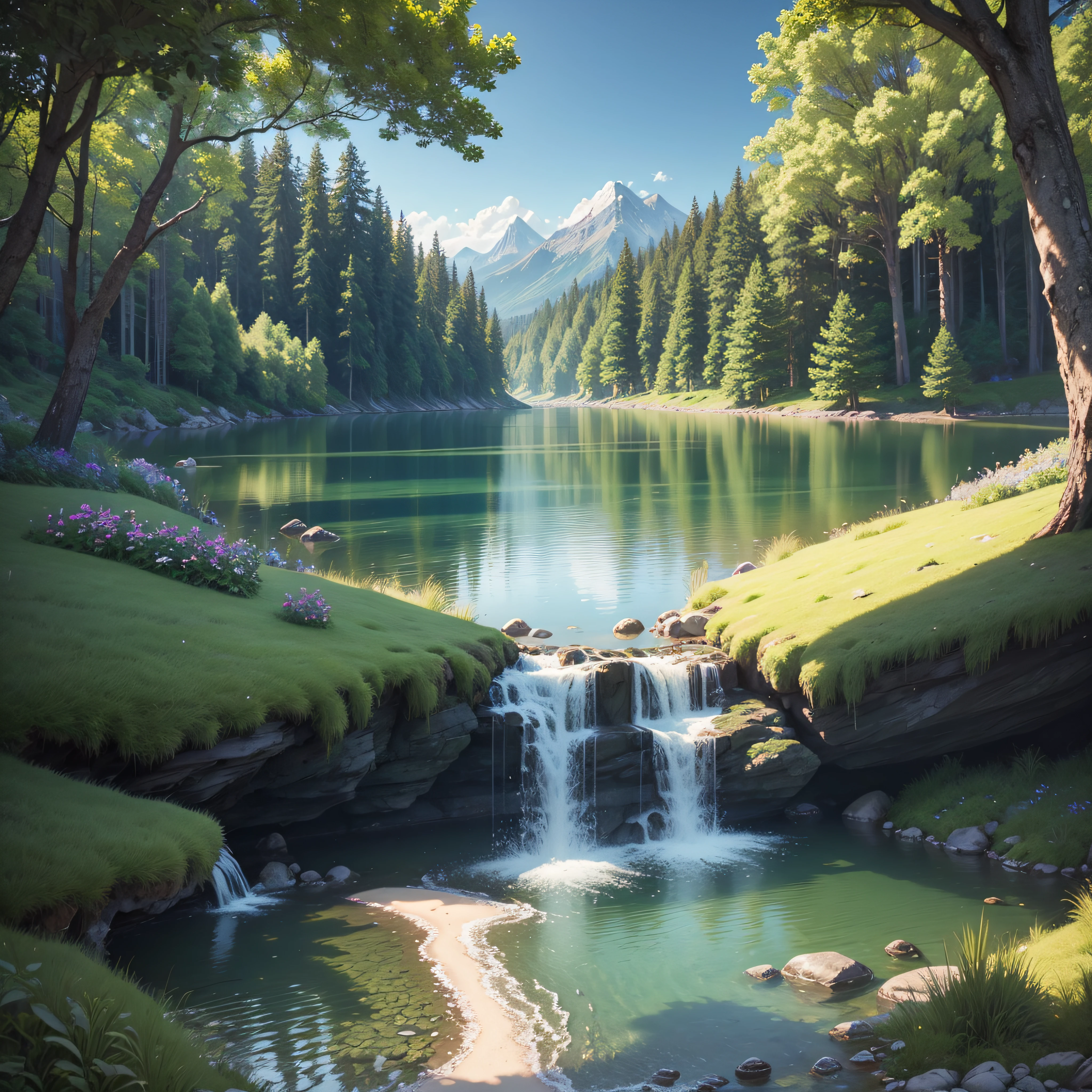 Calm place, Very pleasant, Beautiful, Gentle and beautifully landscaped. Photorealistic, 8K UHD, Studio Quality, A hyper-realistic, Maximum Detail, hefty, post processed, Photorealistic, Photorealistic, photoshopped, Photography, Detailed, Cinematic lighting, landscape, the panorama, Scenery, Ray tracing, cinema4d --auto