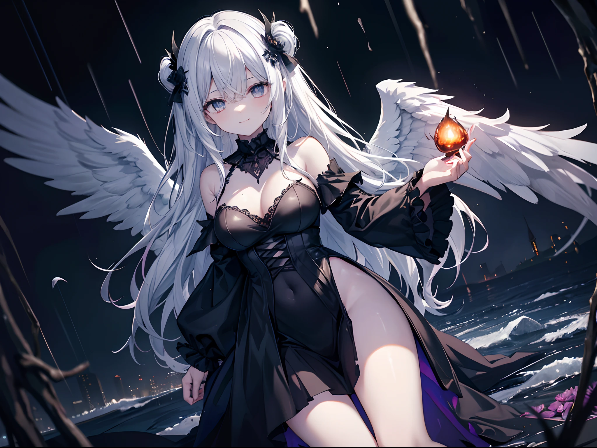 The Fallen Angel Who Descended on the Dark Night
Spread your black wings　Wearing Darkness
In the rain of fresh blood
Dancing with devilish beauty

She is both an angel and a demon
While holding the light of an angel　Manipulating the power of the devil
The Sinful Man々Tempting　Corrupt
Those who are attracted by her beauty

O Fallen Angel　Take me with your wings
Into a world shrouded in eternal darkness
Pledge Our Love in the Darkness
O Fallen Angel　Guide us

The smile of a fallen angel　Invite Me
Me disappearing into the darkness
What awaits at the end of the Fall
Eternal darkness?　Or is it light?

O Fallen Angel　Save Us
Out of the Darkness　Into a New World
I want to be surrounded by your kindness
O Fallen Angel　Guide us