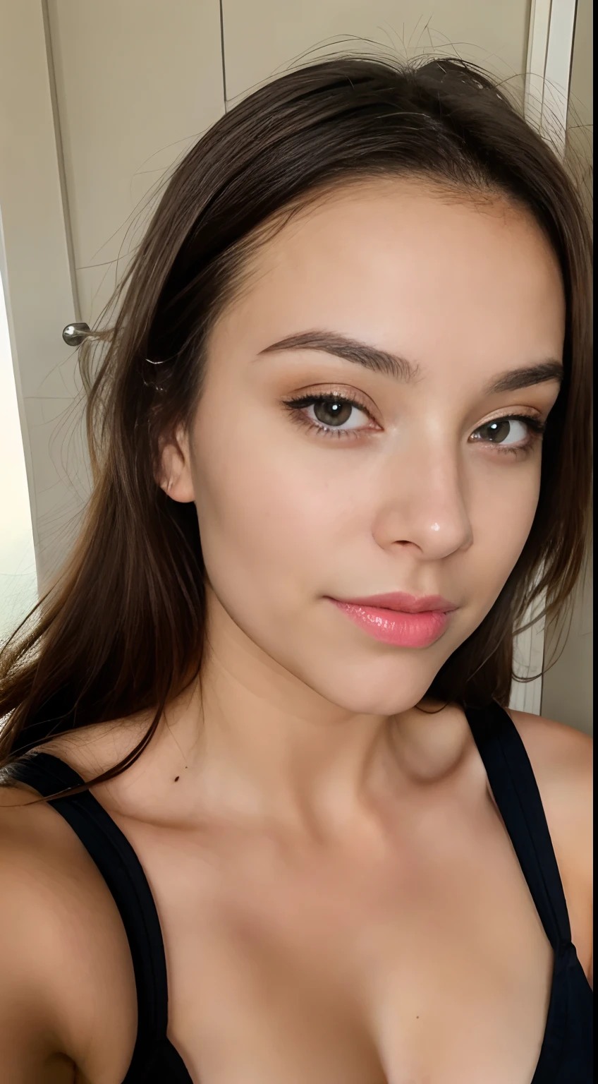 a 22 year old woman, ein elegantes Erscheinungsbild. My brown hair falls in long waves over my shoulders and hangs down at the sides of my breasts, frames my face and highlights my green eyes. Meine vollen, red lips are shaped into a smile. My snub nose is covered with freckles, which contrast with my tanned skin. Meine Augenbrauen sind dick und dunkel, gives me a seductive look. Meine Wangenknochen sind hoch und definiert, und meine Wimpern sind lang und geschwungen. zeigt meine Kurven. The 22-year-old Italian model steht in einer steinigen umgebung. sie ist an einen felsen gelehnt. Ihre Pose ist elegant und entspannt, with the body facing the camera, Gesicht zur seite gewandt. , Ihr Haar ist offen und weht im Wind, and her makeup is light and natural. Die Aufnahme ist weit weg vom Modell, mit der Kamera etwas tiefer positioniert, to highlight their beauty. there is a romantic atmosphere, she laughs and smiles . she seems happy. she has white teeth. hands not in picture. beine sind weit auseinander