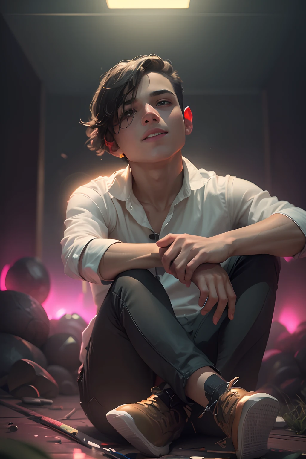 Smart boy neon background realistic v4