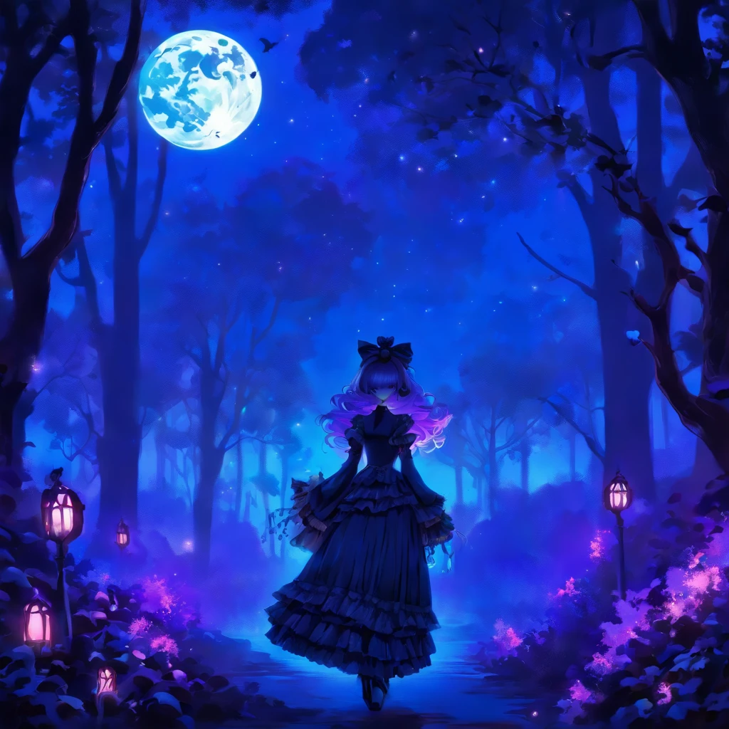 In a moonlit night, a blue-haired gothic lolita casting glowing purple spells. Her eyes, detailed and captivating, filled with determination and a touch of mischief. Her lips, beautifully detailed, curled into an enchanting smile. The intricate lace and ruffles of her gothic lolita attire complement her ethereal presence.

The scene is bathed in an otherworldly glow, with the moon's soft light illuminating the surroundings. A misty forest provides a mysterious backdrop, its trees casting long, eerie shadows. The air is heavy with magic, as swirling purple spells emanate from the lolita's hands.

The artwork showcases the finest craftsmanship, with ultra-detailed strokes bringing the lolita's enchanting presence to life. The colors are vivid, with the purple spells contrasting against the dark blues and blacks of the night. The lighting creates a dramatic atmosphere, emphasizing the magical aura surrounding the lolita.

The medium used for this artwork is a mix of digital illustration and photorealistic rendering. The combination of these techniques creates a unique style that blends fantasy and reality. The attention to detail and the use of physically-based rendering techniques add depth and realism to the artwork.

The overall artistic style is a fusion of gothic and fantasy elements. It portrays a sense of mystery and allure, capturing the essence of the gothic lolita subculture. The color palette is dominated by shades of blue and purple, enhancing the magical atmosphere of the scene.

This prompt aims to generate a high-quality, detailed artwork. The emphasis on realism and the use of professional techniques ensure that every aspect of the artwork is meticulously crafted. The result is a masterpiece that transports the viewer into a world of magical possibilities.

Tags: blue-haired, gothic lolita, glowing purple spells, moonlight, detailed eyes, detailed lips, misty forest, swirling spells, enchanting smile, intricate lace, ruffles, ethereal presence, otherwor
