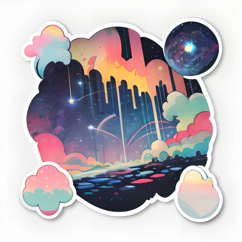 1 sticker, (stickers, starry sky), watercolor, white background, simple background, minimal, tiny, pastel color, vector style, no gradient,