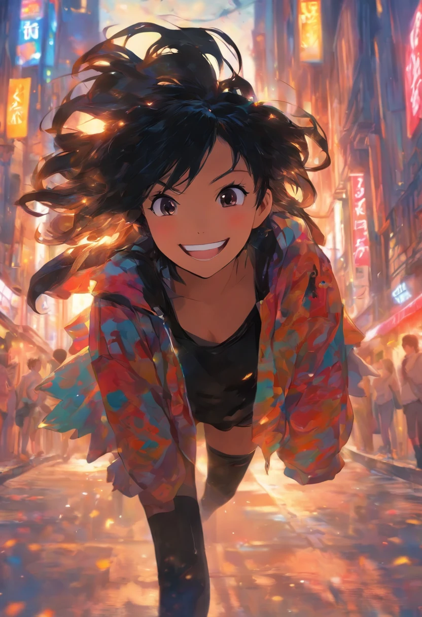 top-quality、Girl with black hair、校服、In the street、a smile、Will