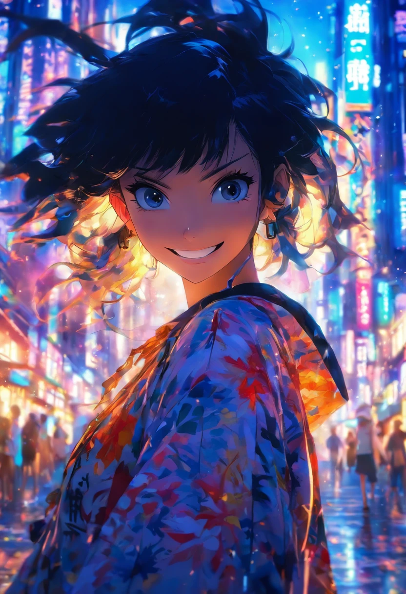 top-quality、Masterpiece、Girl with black hair、校服、a smile、In the street、Will、夏天