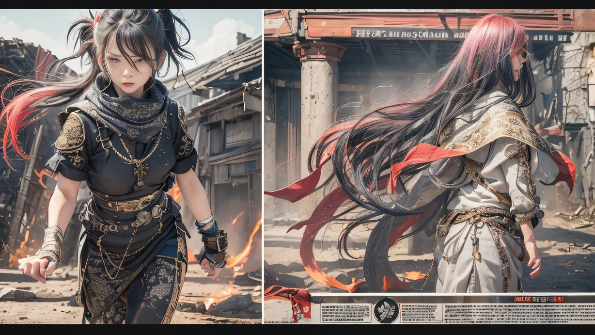 （废墟）Climb the streets（Armageddon）eyes filled with angry，He clenched his fists，Rush up，Deliver a fatal blow to your opponent，full bodyesbian，Full Body Male Mage 32K（Masterpiece Ultra HD）Long flowing black hair，Campsite size，zydink， The wounded lined up in the streets（Doomsday ruins）Climb the streets， The scene of the explosion（Doomsday waste）， （Linen batik scarf）， Angry fighting stance， looking at the ground， Batik linen bandana， Chinese python pattern long-sleeved garment， rainbowing（Abstract propylene splash：1.2）， Dark clouds lightning background，Flour flies（realisticlying：1.4），Black color hair，Flour fluttering，rainbow background， A high resolution， the detail， RAW photogr， Sharp Re， Nikon D850 Film Stock Photo by Jefferies Lee 4 Kodak Portra 400 Camera F1.6 shots, Rich colors, ultra-realistic vivid textures, Dramatic lighting, We wholeheartedly raise local unattended children，This gives children with no way out a glimmer of hope for the future