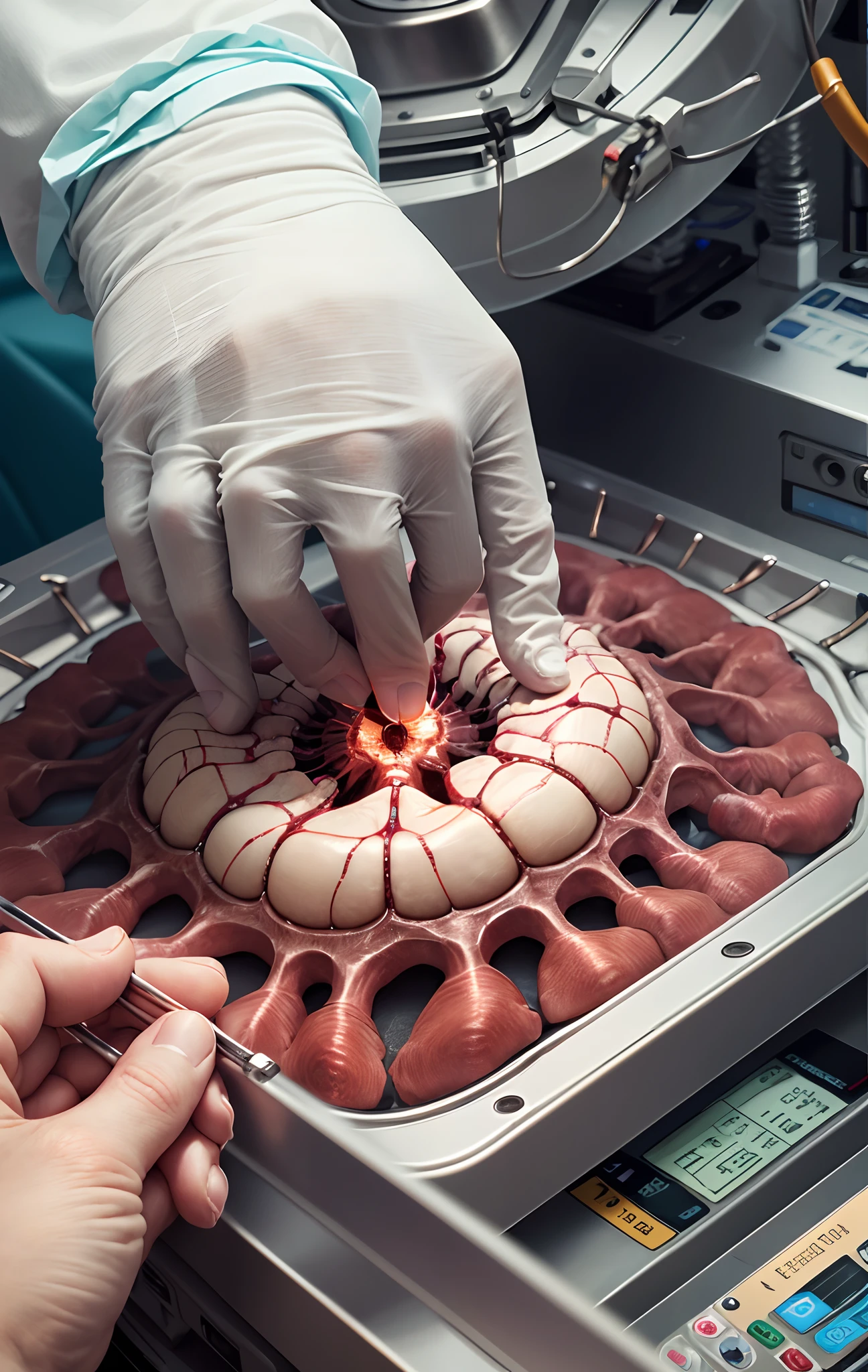 **Close up of hands of neurosurgeon operating on a patient with an instrument in the operating room.** --auto --s2
