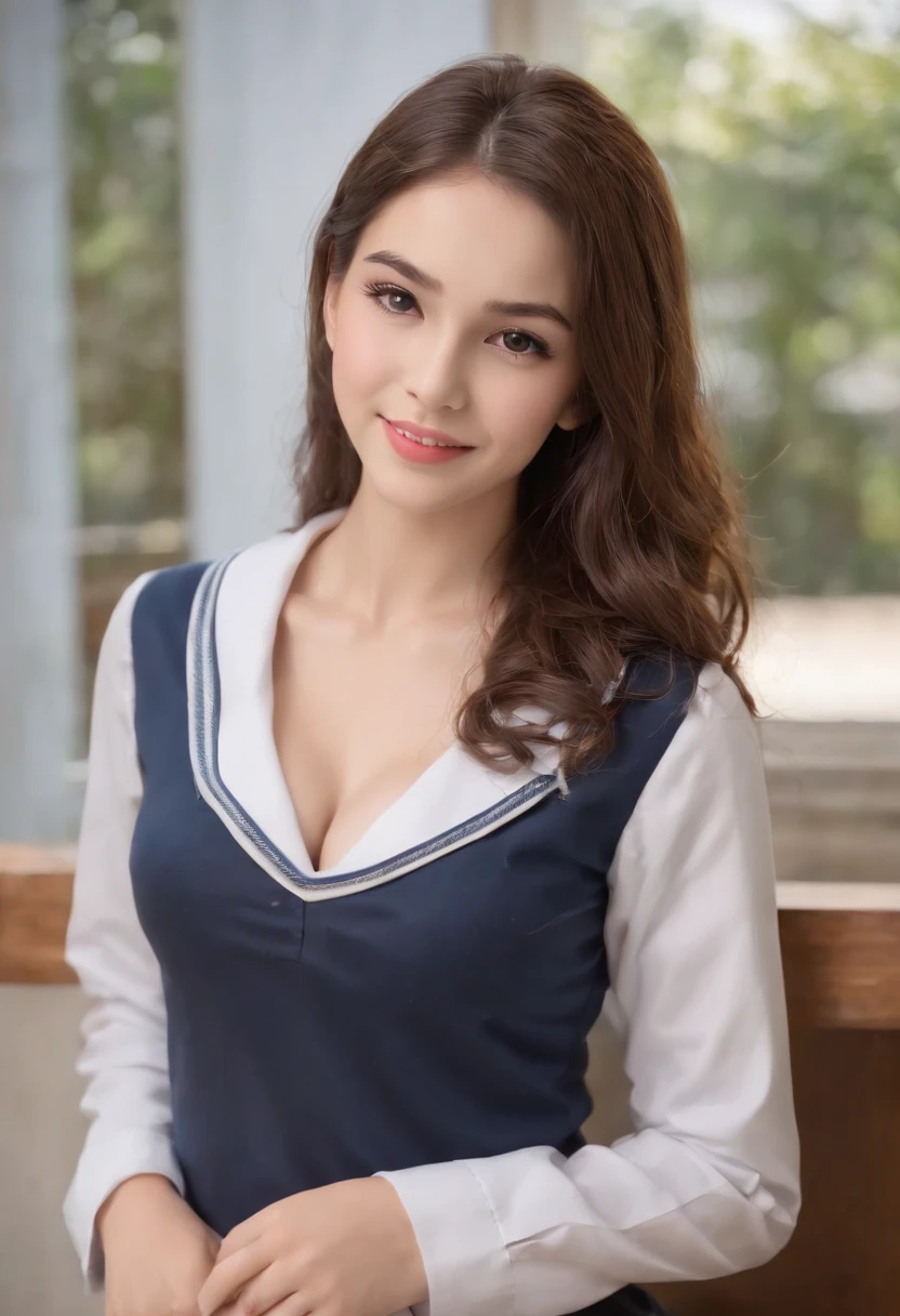 1girl em, fofura suprema, (Rosto detalhado super bonito), beautiful breasts, High school uniform with chest wide open, extremely high quality, A mais alta qualidade de imagem, Top resolution, Fotos RAW, Realistic, Fotorrealista, ultra detalhado e bonito, Detalhes mais altos, Pele clara bonita e brilho, lindos olhos grandes, Lip gloss, Cabelo liso soprado pelo vento, boca ligeiramente aberta, sorriso bonito, Peito bem aberto, (High school uniform with chest wide open:1.5), Sala Crass,(((Fique de fora)))、(((Panoramic representation)))、((()))、(((no-bra)))、((tenso))、((seios grandes cintura fina))、((((quase nu))))、(((Puxe a saia verificada)))、((Pelos pubianos crescem))、((Sorriso cheio de felicidade))、((Corpo inteiro como))、(((Revelar loucura)))、(((mostrar a virilha)))、((()))