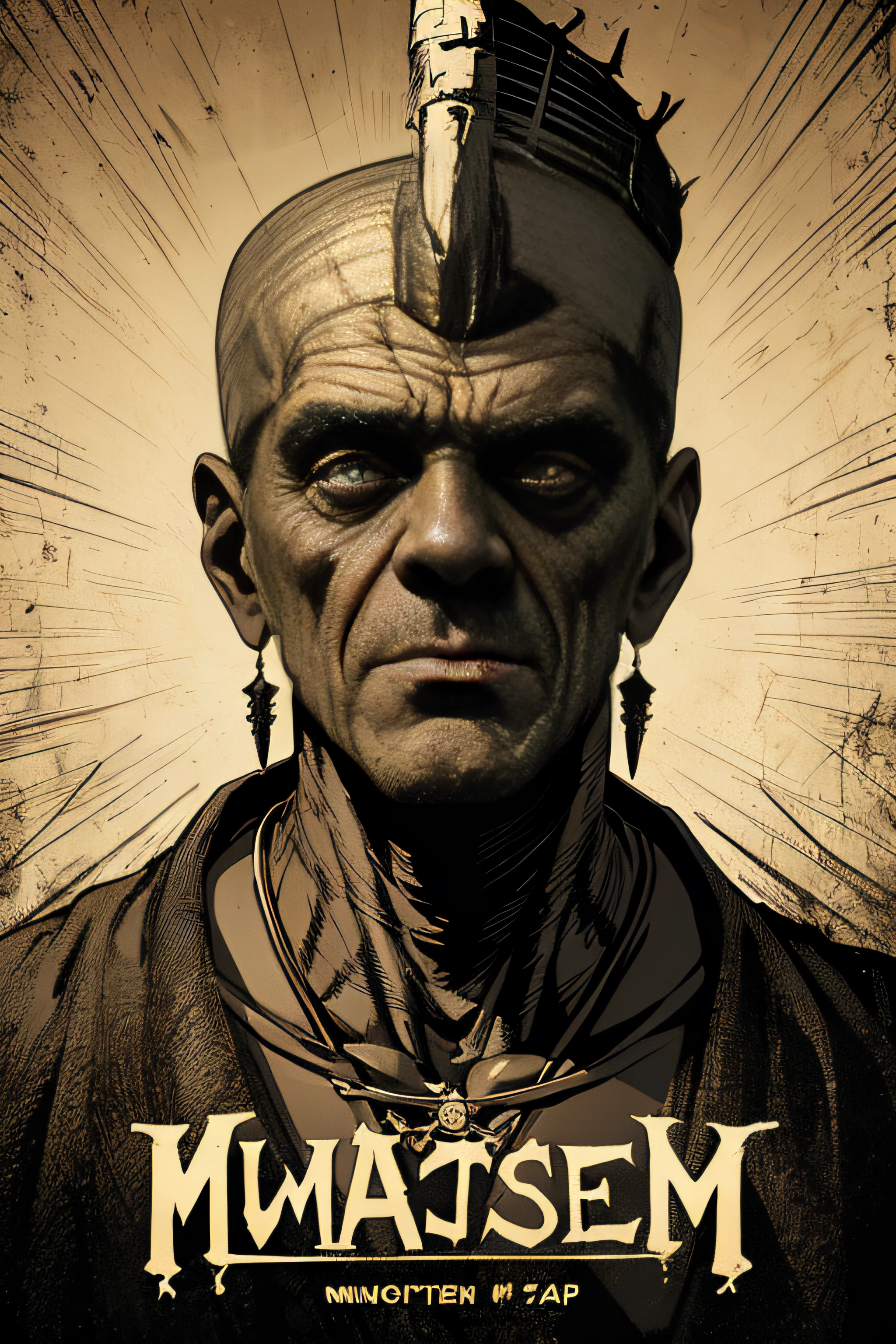 (Masterpiece, Best Quality), 8k Wallpaper, highly detailed, poster, The Mummy, Imhotep, Boris Karloff vintage horror, 1940s, gothic horror thriller cinematic movie poster, Bauhaus, shapes, lines, abstract, propaganda, gothic, movie poster, vintage, horror, low angle shot.