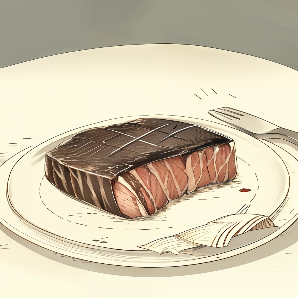 The steak served on an iron plate has a side dish,(tmasterpiece,best qualtiy:1.1),(sketching:1.1),paper,
