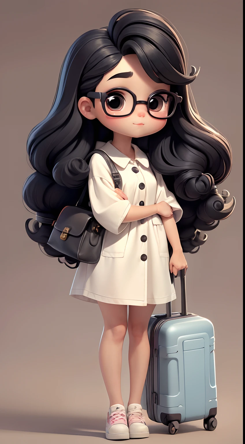 Create a set of cute black dreaded dolls chibi baby style with cute travel theme., Each piece has a lot of detail and 8K resolution.. All dolls should follow the same and complete stable background pattern in the picture., Show (full entire body, Including legs: 1.5)
Small Traveler Doll: Call her Marina.. She must have small hair in various shades.. Your eyes should be large and expressive., It has long eyelashes and rosy cheeks.. A delicate white smile. Marina had to dress in a robe., sunglasses, dress shirt, t-shirt, She had to carry travel supplies and luggage.. Don't forget to add details to your clothes., Like buttons and bags., Cute shoes
Don't forget to add shadows., Texture and detail in hair, clothes, Travel Supplies, To make them more cute and charming..