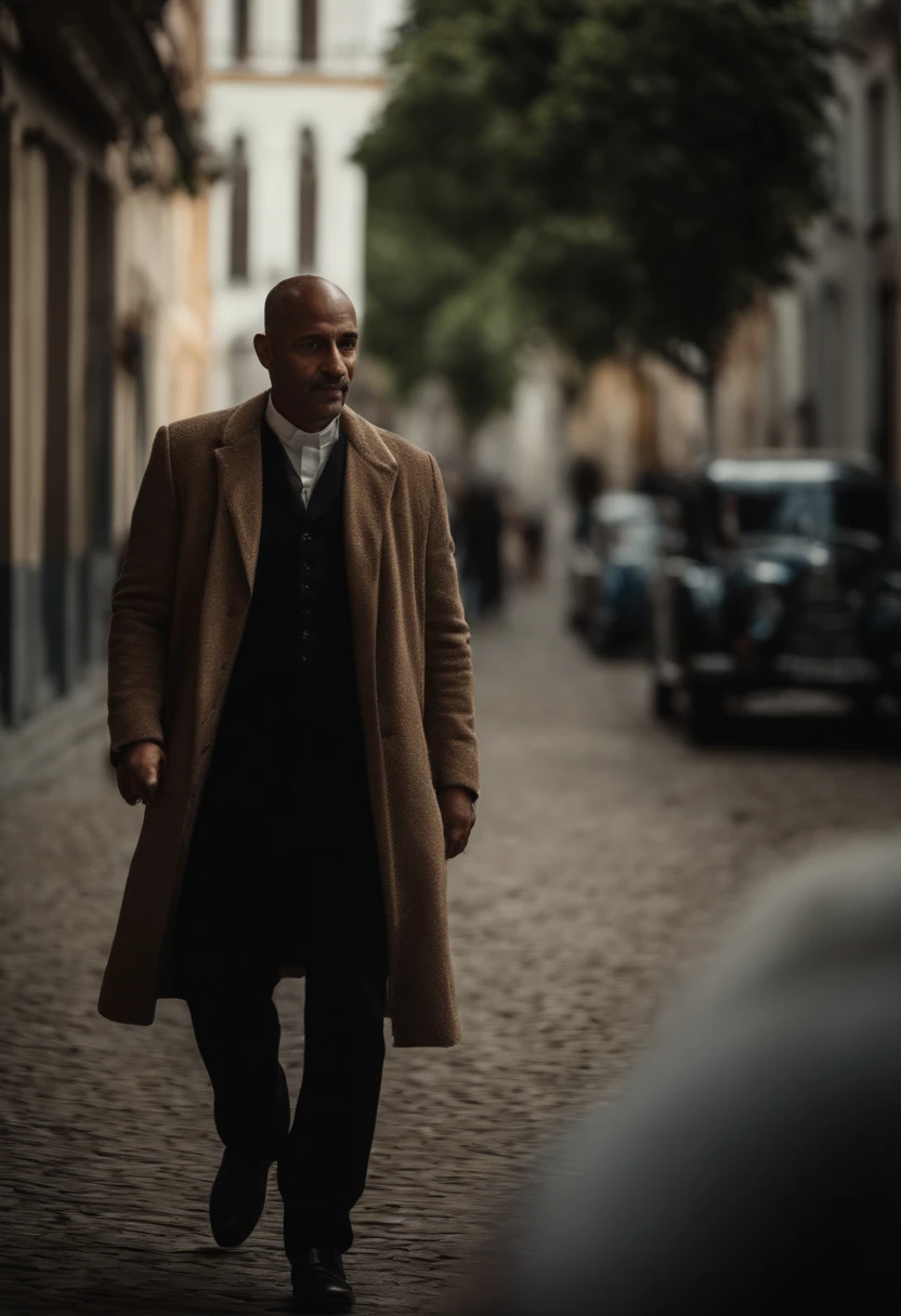 Homem careca a passear um pastor belga preto