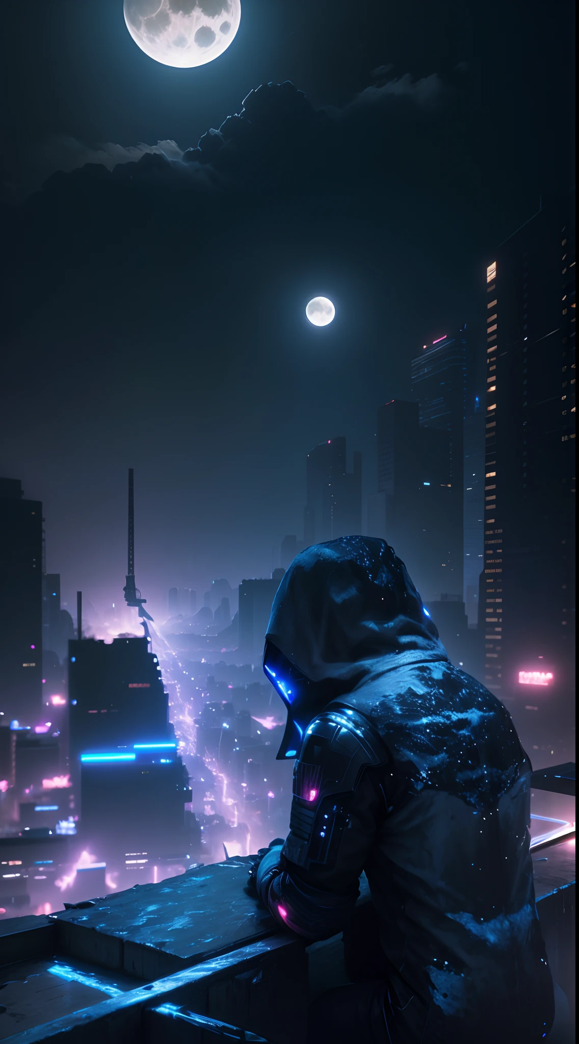 8k resolution, cyber city background, full moon night