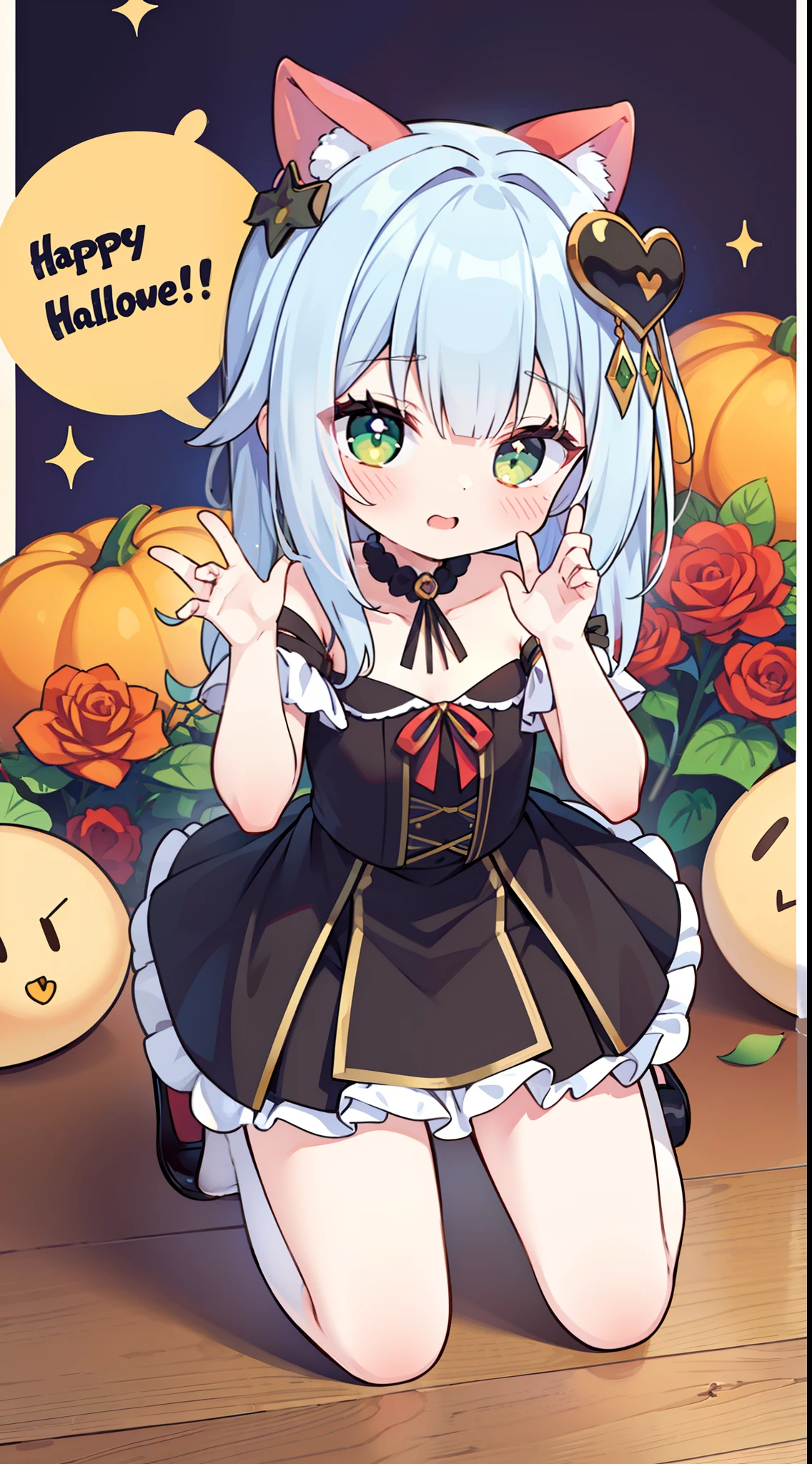 Anime Haruka girls Halloween HD adobe flash wallpaper, Bella's box style, Light maroon and white, traditional oil paintings, Dark silver and light red, flowerpunk, Colorful costumes, End of the 19th century，Kneeling pose，Than heart，Full body photo，