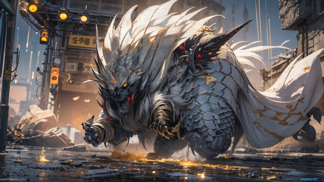 (废墟)Climb the streets(Armageddon)eyes filled with angry,He clenched his fists,Rush up,Deliver a fatal blow to your opponent,full bodyesbian,Full Body Male Mage 32K(Masterpiece Ultra HD)Long flowing black hair,Campsite size,zydink, The wounded lined up in the streets(Doomsday ruins)Climb the streets, The scene of the explosion(Doomsday waste), (Linen batik scarf), Angry fighting stance, looking at the ground, Batik linen bandana, Chinese python pattern long-sleeved garment, rainbowing(Abstract propylene splash:1.2), Dark clouds lightning background,Flour flies(realisticlying:1.4),Black color hair,Flour fluttering,rainbow background, A high resolution, the detail, RAW photogr, Sharp Re, Nikon D850 Film Stock Photo by Jefferies Lee 4 Kodak Portra 400 Camera F1.6 shots, Rich colors, ultra-realistic vivid textures, Dramatic lighting