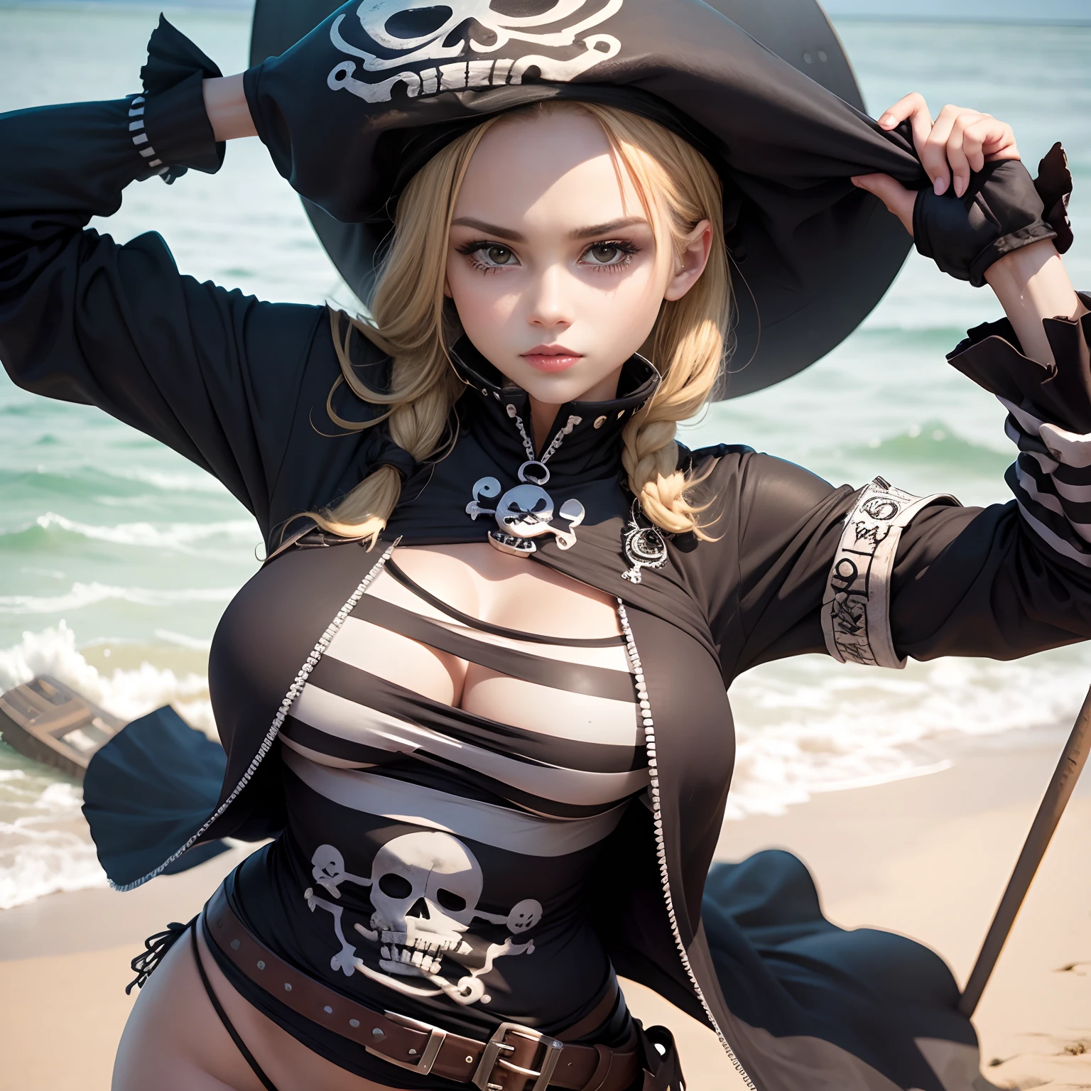 One-piece Jolly Roger + chapeu + detalhe (corajoso) + cicatriz  no queixo