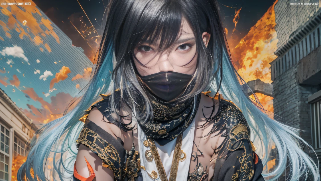 （废墟）Climb the streets（Armageddon）eyes filled with angry，He clenched his fists，Rush up，Deliver a fatal blow to your opponent，full bodyesbian，Full Body Male Mage 32K（Masterpiece Ultra HD）Long flowing black hair，Campsite size，zydink， The wounded lined up in the streets（Doomsday ruins）Climb the streets， The scene of the explosion（Doomsday waste）， （Linen batik scarf）， Angry fighting stance， looking at the ground， Batik linen bandana， Chinese python pattern long-sleeved garment， rainbowing（Abstract propylene splash：1.2）， Dark clouds lightning background，Flour flies（realisticlying：1.4），Black color hair，Flour fluttering，rainbow background， A high resolution， the detail， RAW photogr， Sharp Re， Nikon D850 Film Stock Photo by Jefferies Lee 4 Kodak Portra 400 Camera F1.6 shots, Rich colors, ultra-realistic vivid textures, Dramatic lighting