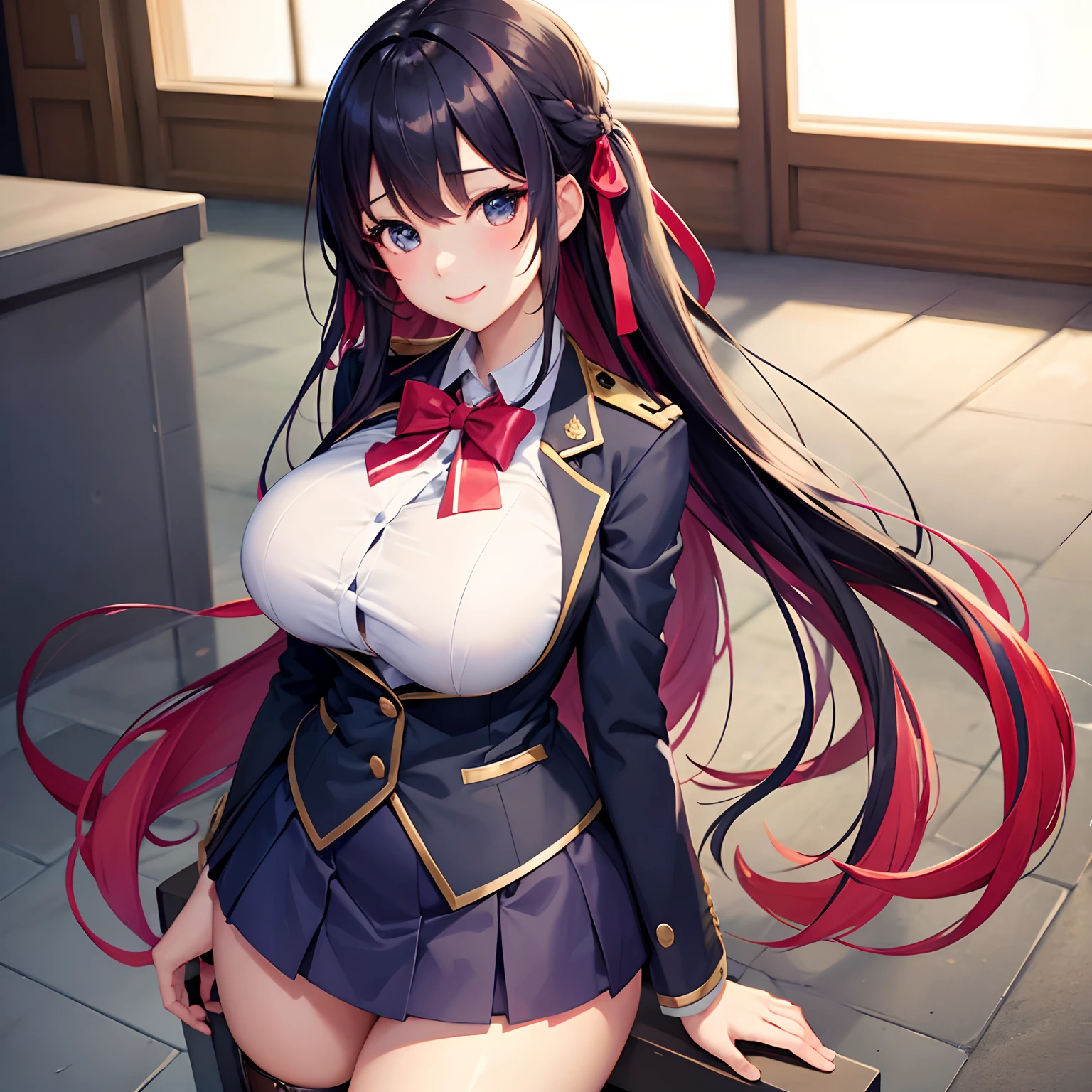a beauty girl,Ribbon on uniform,blazers,A smile,girl,anime a girl,top-quality,Colossal tits,masterpiece,Excellent style,Erotic Cute,long,超A high resolution,beautiful a girl,Lovely girl,multicolored hair,Spacious