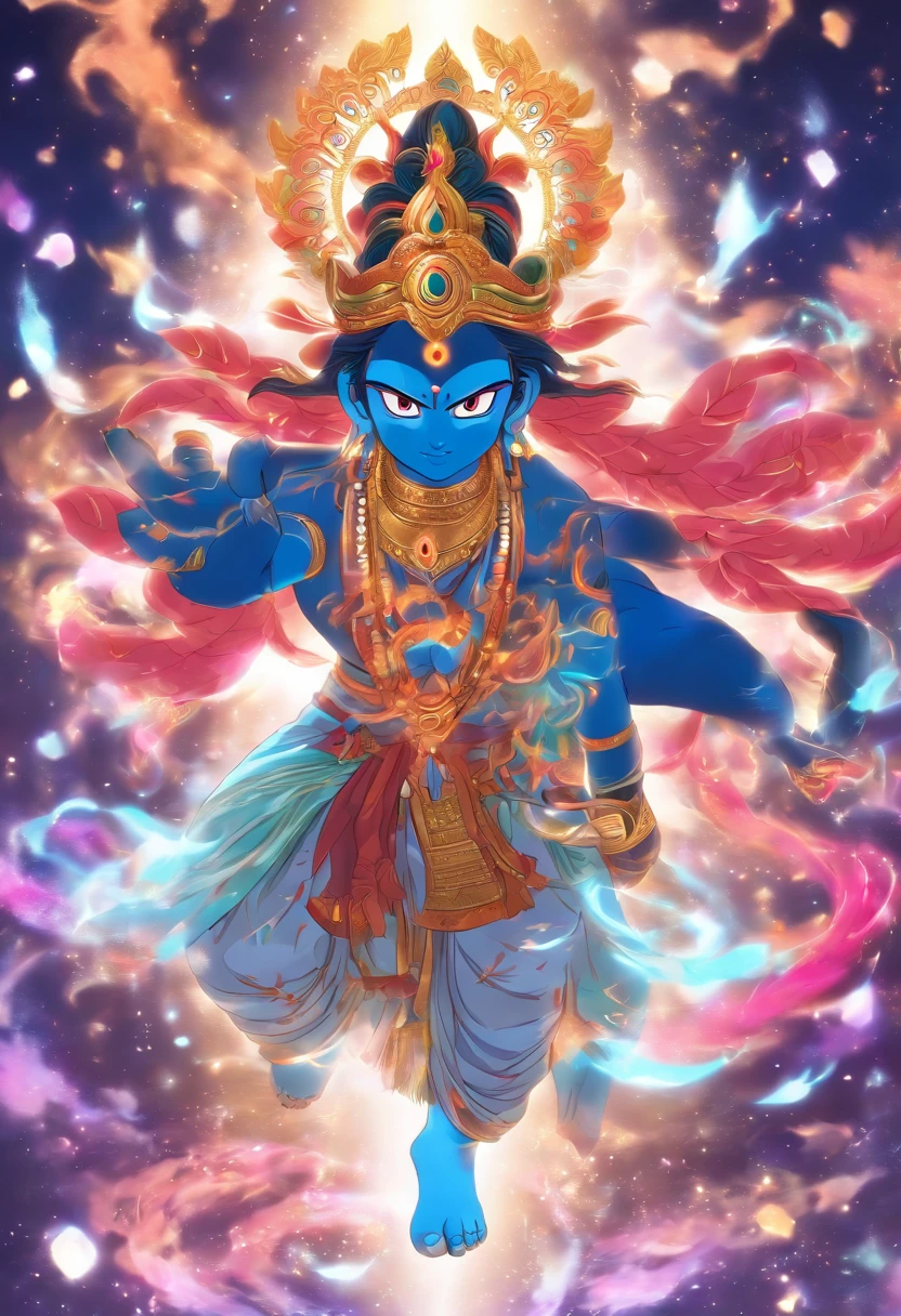 (((PURUSHA))) best quality, ultra-high resolution, 4K detailed CG, masterpiece, The Cosmic God, Indian clothing, Vedic mythology, ((STANDING POSE)), Indian painting style, aesthetic, centered on screen