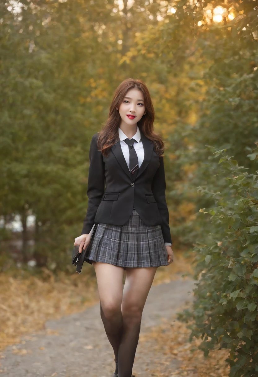 8K, masutepiece, RAW photo, Best quality, Photorealistic, Highly detailed CG unity 8k wallpaper, depth of fields, Cinematic light, Lens flare, Ray tracing, (Extremely beautiful face, Beautiful lips, Beautiful eyes), intricate detail face, ((ultra detailed skin)) 1girl in, Gal schoolgirl、Student clothes、nedium breasts、Check miniskirt、A little panties can be seen,black garter stockings,Overweight,thighs thighs thighs thighs,big assa,Best quality