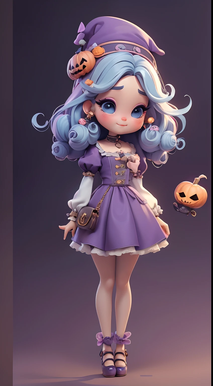 Create cute Chibi Afro Dread style doll costumes with cute Halloween themes.., Each piece has a lot of detail and 8K resolution... All dolls should follow a solid and complete background pattern in the image.., Show (full entire body, Including legs: 1.5)
Small Halloween Dolls: Call her Marina... She must have small purple and pastel blue hair... Your eyes should be large and expressive.., It has long eyelashes and rosy cheeks... A delicate white smile. Marina had to dress in a costume.., Luxury Hat. She should bring Halloween ornaments... Don't forget to add details to your clothes.., Love buttons and bags.., Cute shoes
Don't forget to add shadows.., Texture and detail in hair, clothes, Halloween Appliances, To make them more cute and charming...