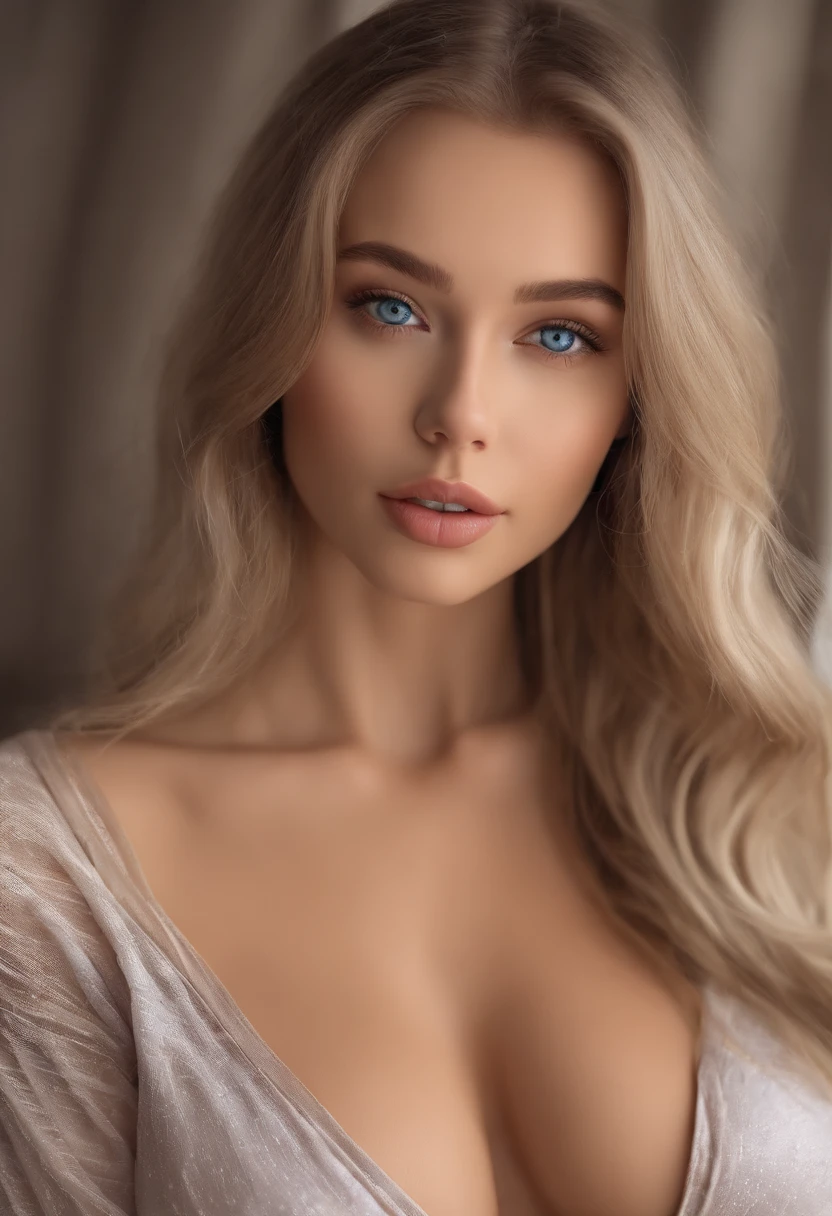 arafed woman fully , sexy girl with blue eyes, ultra realistic, meticulously detailed, portrait sophie mudd, blonde hair and large eyes, selfie of a young woman, bedroom eyes, violet myers, without makeup, natural makeup, looking directly at the camera, face with artgram, subtle makeup, stunning full body shot kneeling on bed, in club, large size bust, without clothes on, fully visible tits, fully visible vagina