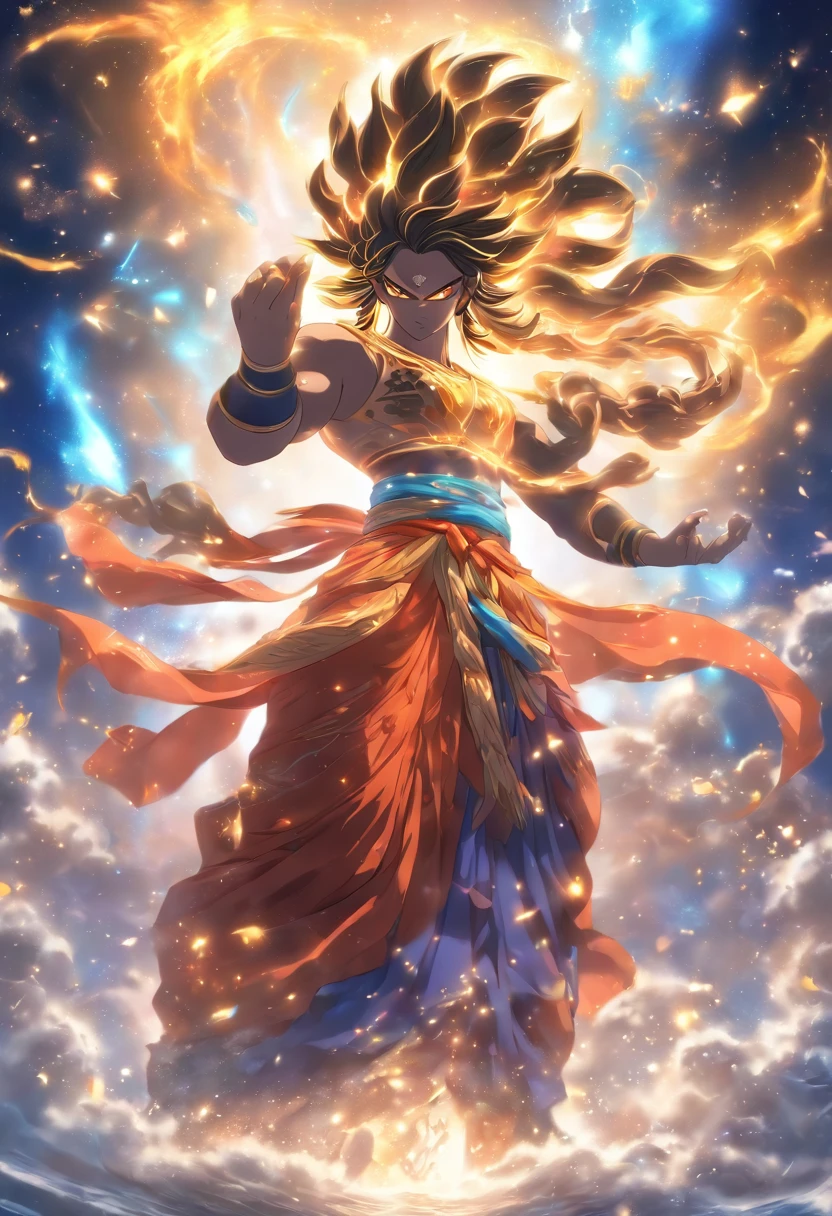 (((PURUSHA))) best quality, ultra-high resolution, 4K detailed CG, masterpiece, The Cosmic God, Hindu clothing, Hindu mythology, ((STANDING POSE)), Hindu painting style, aesthetic, centered on screen