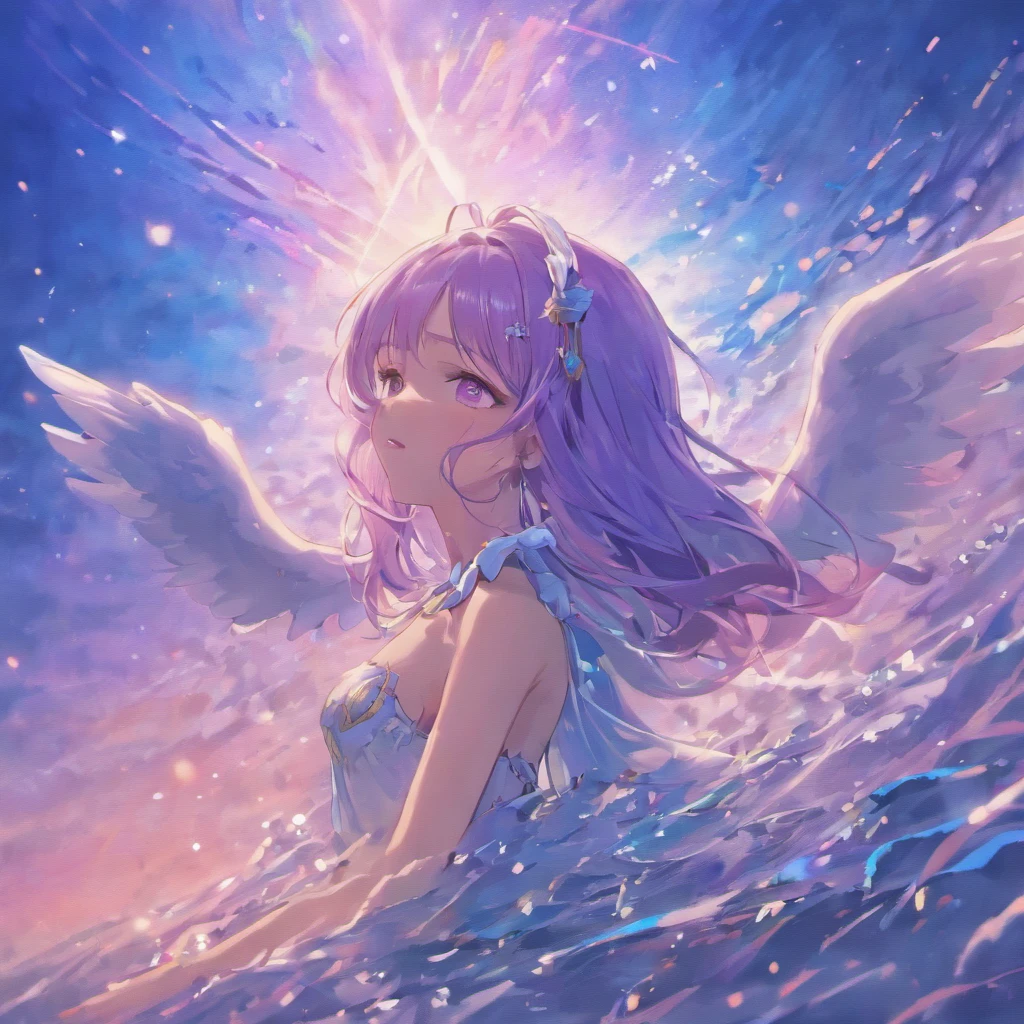 Angel kisses dolphin,starlights,the sunset,swell sea,seagulls,𝓡𝓸𝓶𝓪𝓷𝓽𝓲𝓬,Blue-violet tones