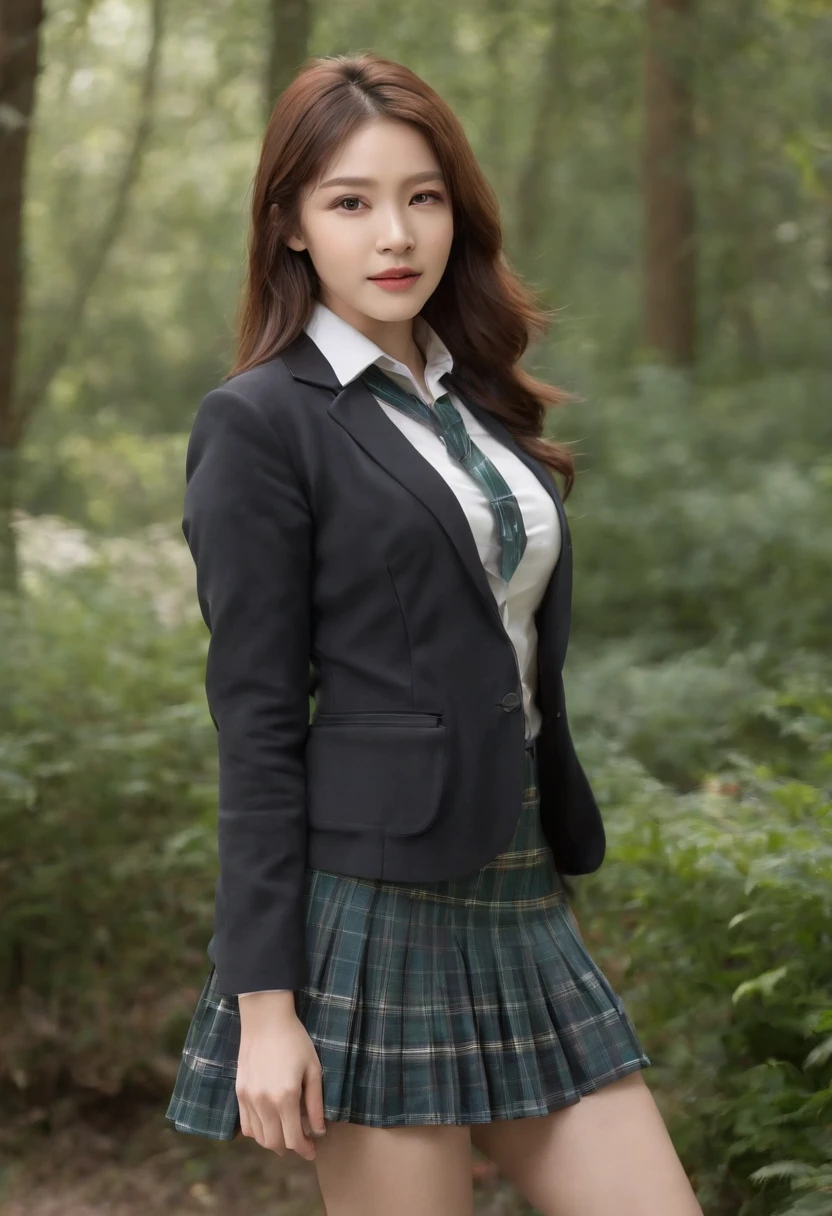 Best Quality,masutepiece,超A high resolution,Raw photo,Detail Face,Detailed skin,(Realistic, Photorealsitic:1.3),Dramatic Lighting,Light on Face,1girl in,Solo,Cowboy Shot,Standing,copper hair,forest,Outdoors,Looking at Viewer,Smile,Long hair,Bangs,Lady of Asar,A MILF,Narrow waist,skinny,Open your clothes,Black pantyhose,Black jacket,School uniform,Long sleeves,sleeves past wrists,Collared shirt,Pleated skirt,Black skirt,Miniskirt,plaid skirts,Bag,shoes,Black footwear,Blazer,Cardigan,Plaid,School bag,neck tie,highschool,Street,tree,Lens Flare,Wind,
filmg,mix4,