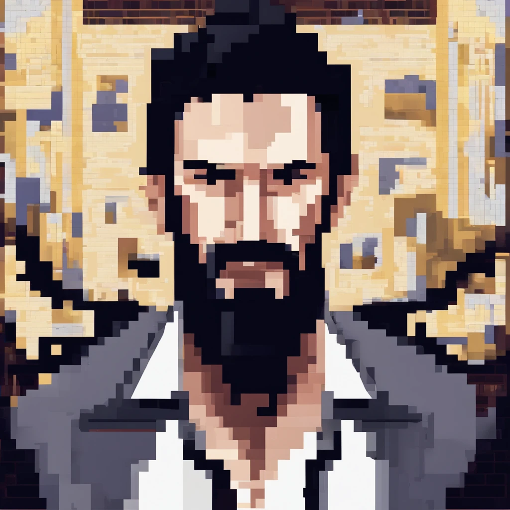 A Man with long hair and full beard wearing a black costume with cinematic dark background,concept art, highly detailed, sharp