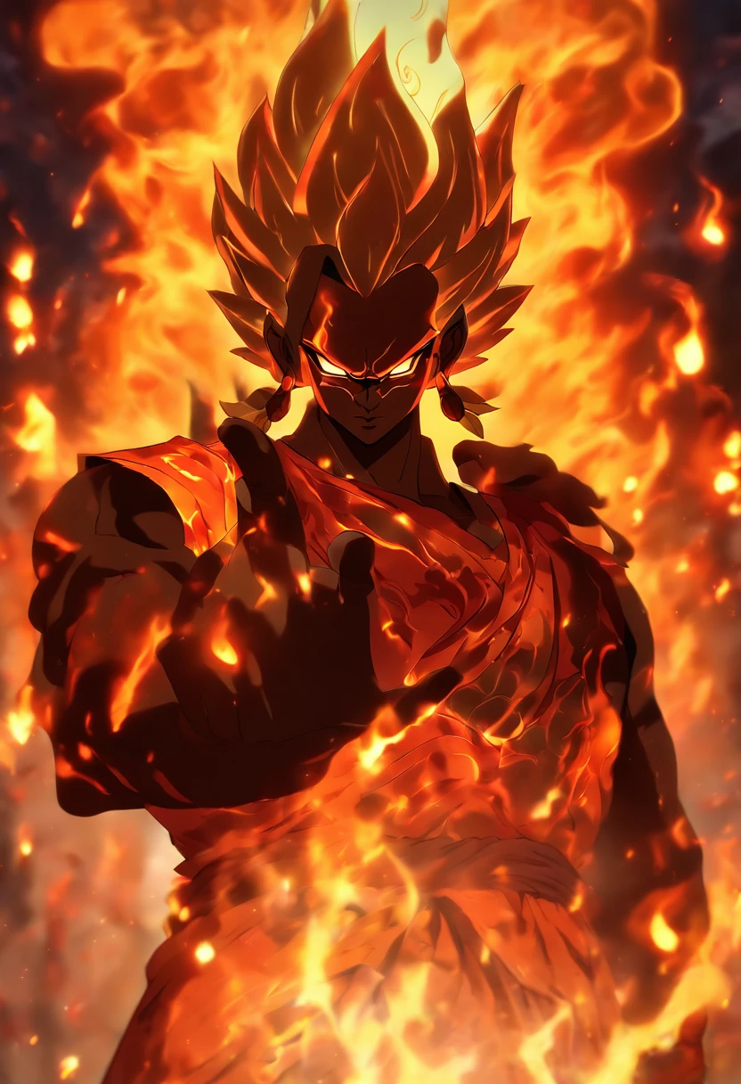 (((AGNI))) best quality, ultra-high resolution, 4K detailed CG, masterpiece, The God of Fire,Indian clothing, Vedic mythology, ((STANDING POSE)), Vedic painting style, aesthetic, centered on the screen