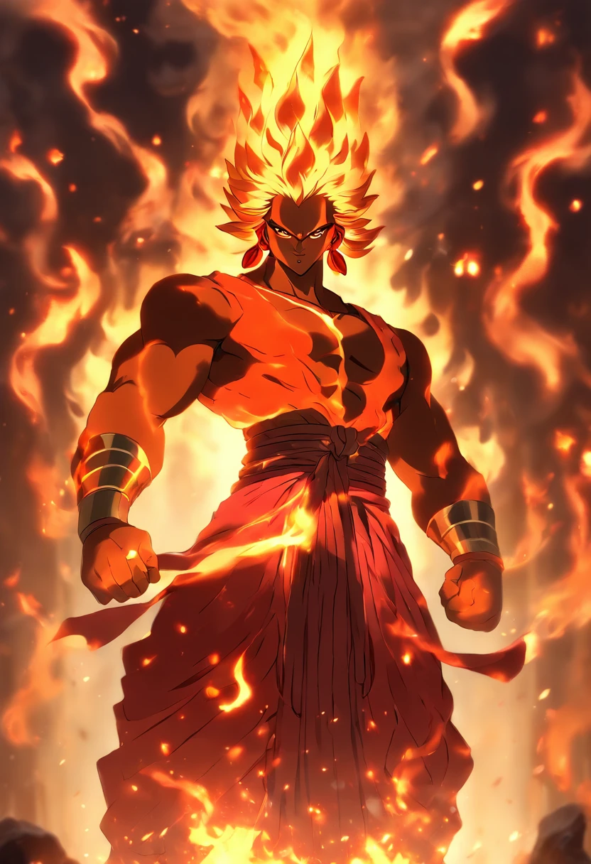 (((AGNI))) best quality, ultra-high resolution, 4K detailed CG, masterpiece, The God of Fire,Indian clothing, Vedic mythology, ((STANDING POSE)), Vedic painting style, aesthetic, centered on the screen