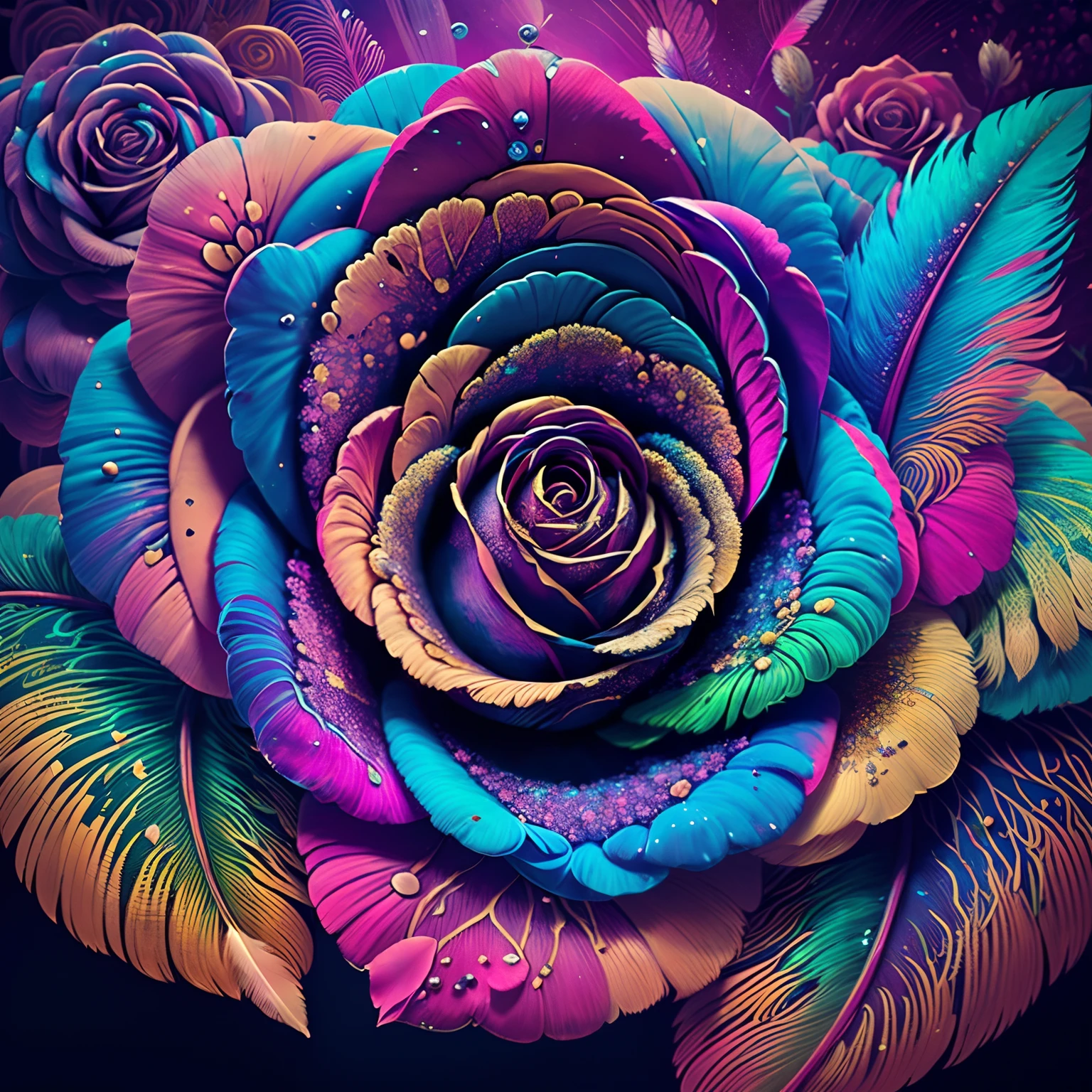 Riff Style 2 (top-quality, Best Quality, Official art, Plants and bird feathers, Beautiful and aesthetic flowers:1.2), (roses:1.3), Extremely detailed,(Fractal Art:1.1),(Colorful:1.1)(Flowers:1.3),highest details,(Zentangle:1.2), (Dynamic Pose), (Colorful abstract background:1.3), (Glossy flowers), (Many colors:1.4), Colorful Accessories, (Feathers:1.5)