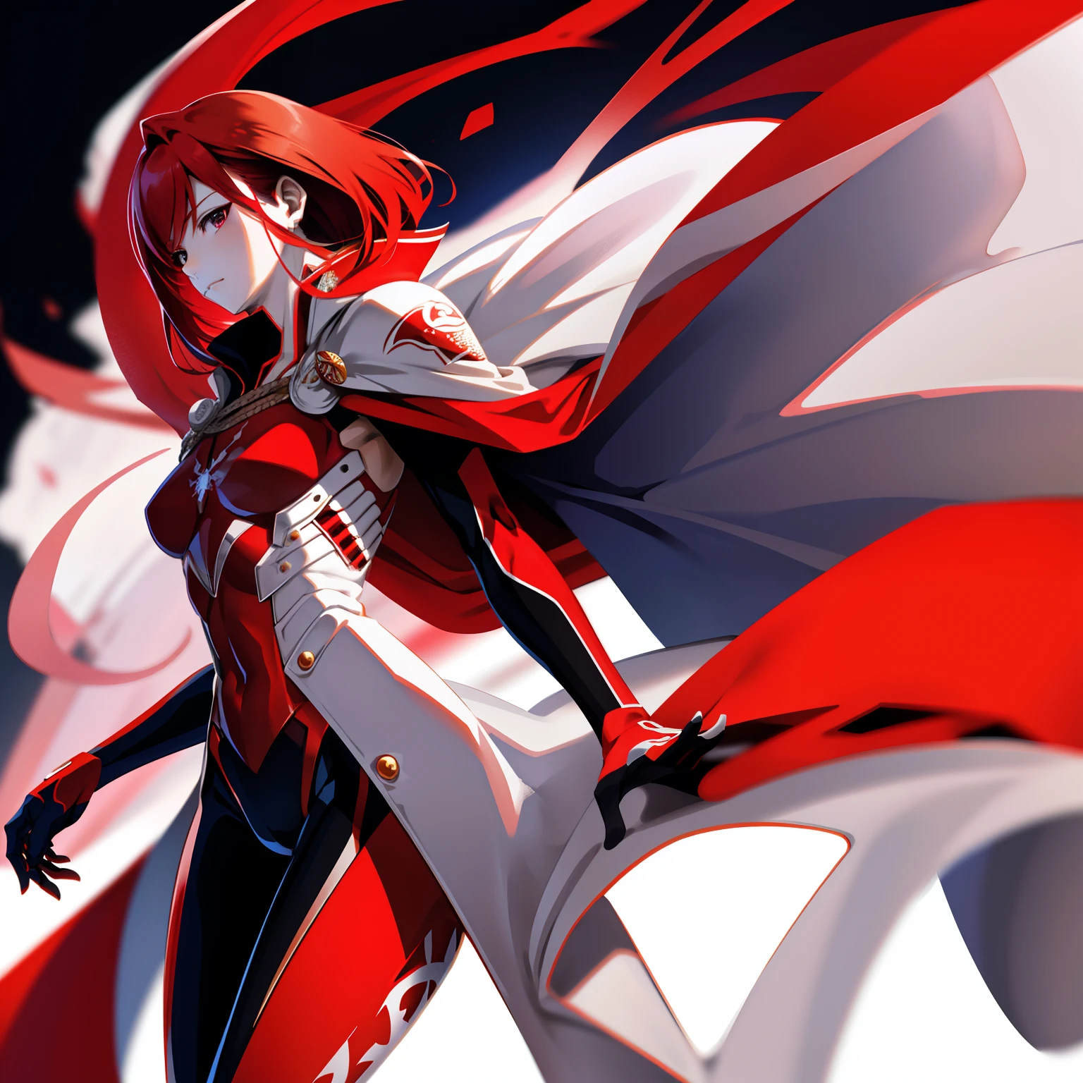 anime style character,  unknown artstyle、shanks、Red hair、White mask、Black cloak、pilotsuit、Normal Suit、well-muscled、hight resolution、high-detail、４Ｋ、male people、kosmos