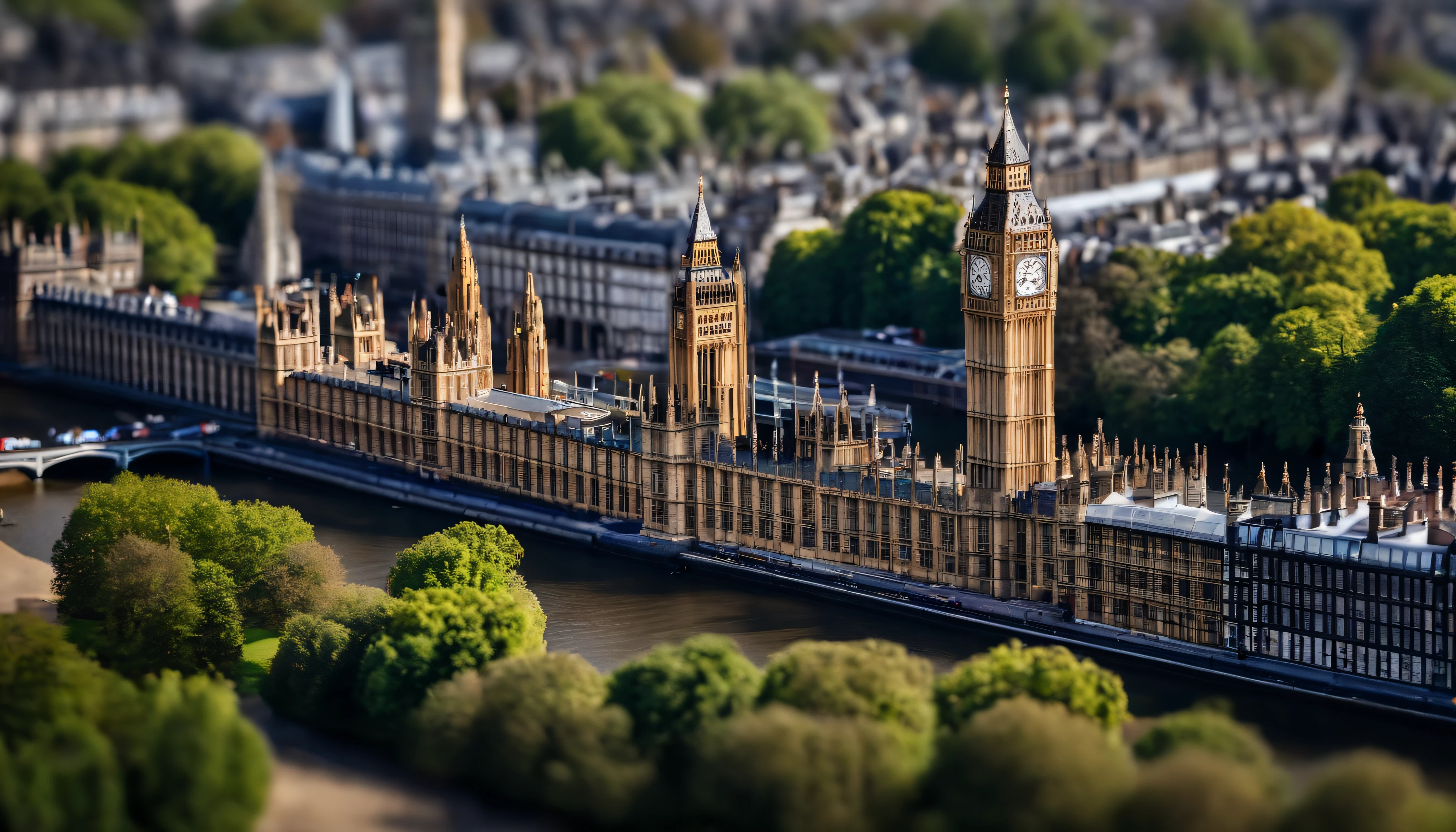 Aerial photograph of a house in the UK,Rows of sloping houses,Diagonal composition,Thames embankment,Big Ben, london, Rich in detail,photo realistic style:Photogram