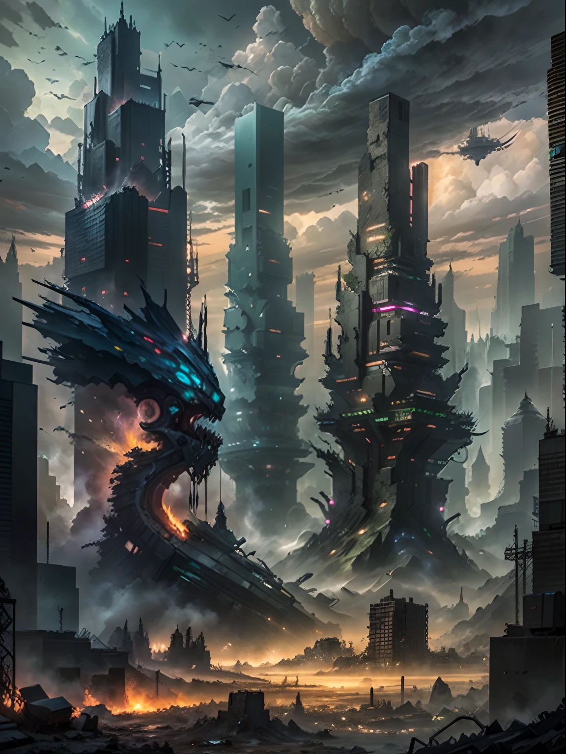 The city of Arafeld with a lot of buildings and a lot of smoke, post apocalyptic landscape, landscape of apocalypse city, post - apocalyptic city, apocalyptic scenery, apocalyptic city, apocalyptic landscape, post-apocalyptic hellscape, post apocalyptic atmosphere, post apocalyptic city, dystopian scifi apocalypse, inspired by Alejandro Burdisio, post - apocalyptic wasteland, apocalypse landscape!!!!!, apocalyptic 8 k