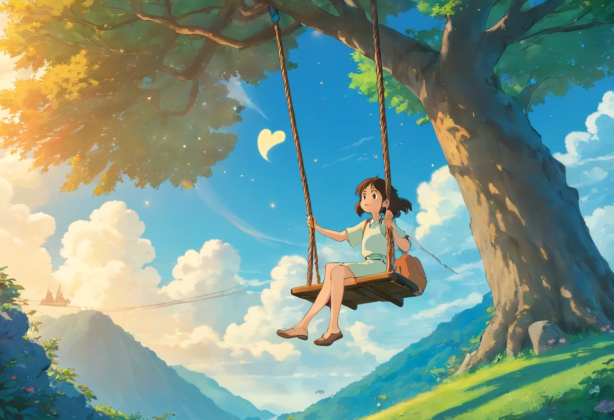 jovens negros, uma mulher, e um homem, com olhos azuis, The woman sitting on the swing, Hanging from the tree, o homem encostado, on the tree, a olhar para, a lua com sorrisos, With a heart of stone, partido ao lado da arvore, The moon in the sky