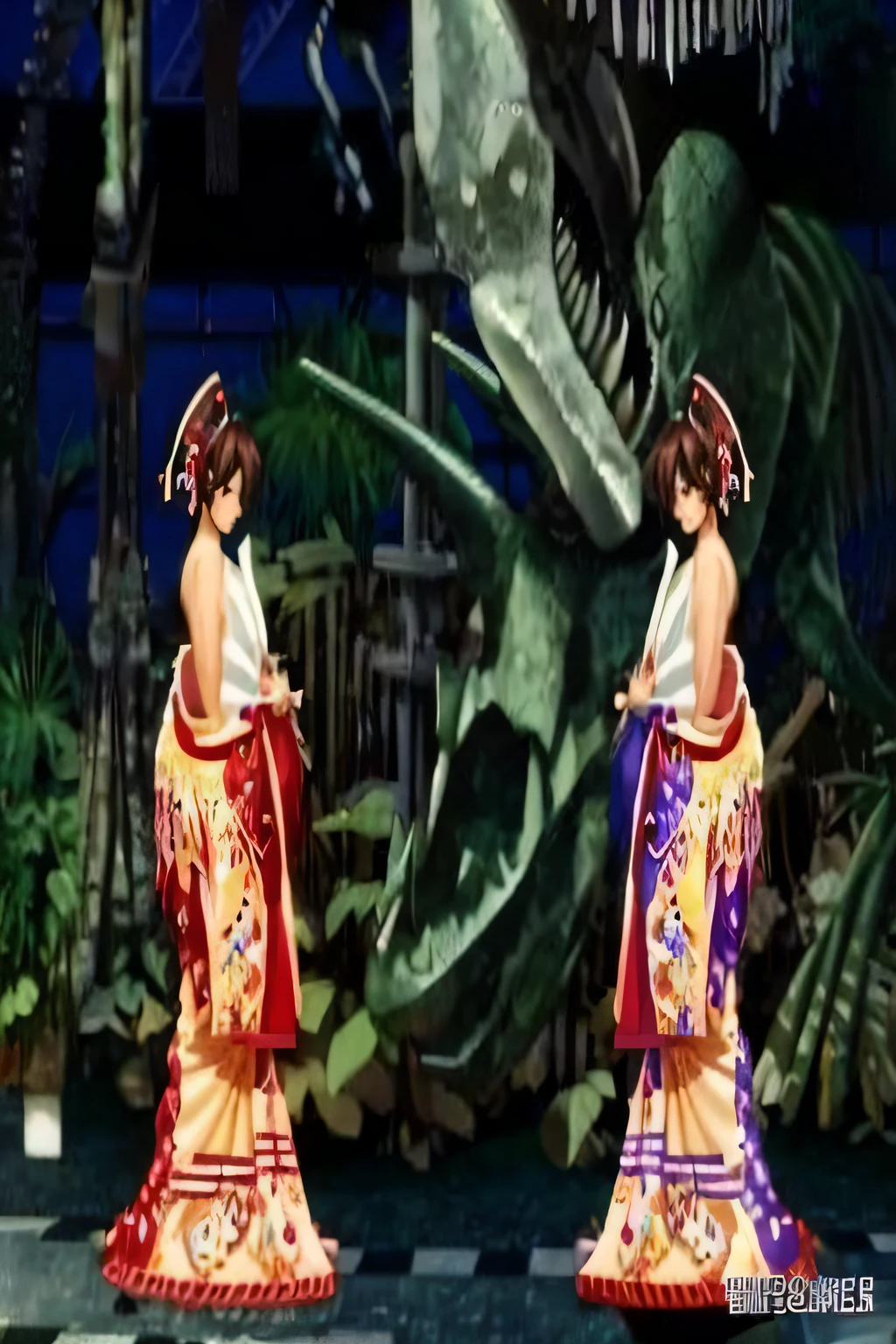 Two women in oriental costumes stand next to a large fish, sengoku era, sengoku - era art style, chrono trigger guilty gear style, As a character in Tekken, video game cutscene, inspired by Tawaraya Sōtatsu, ikki tousen, king of fighters style, fighting game, guilty gear art style, sprite art, shogun era