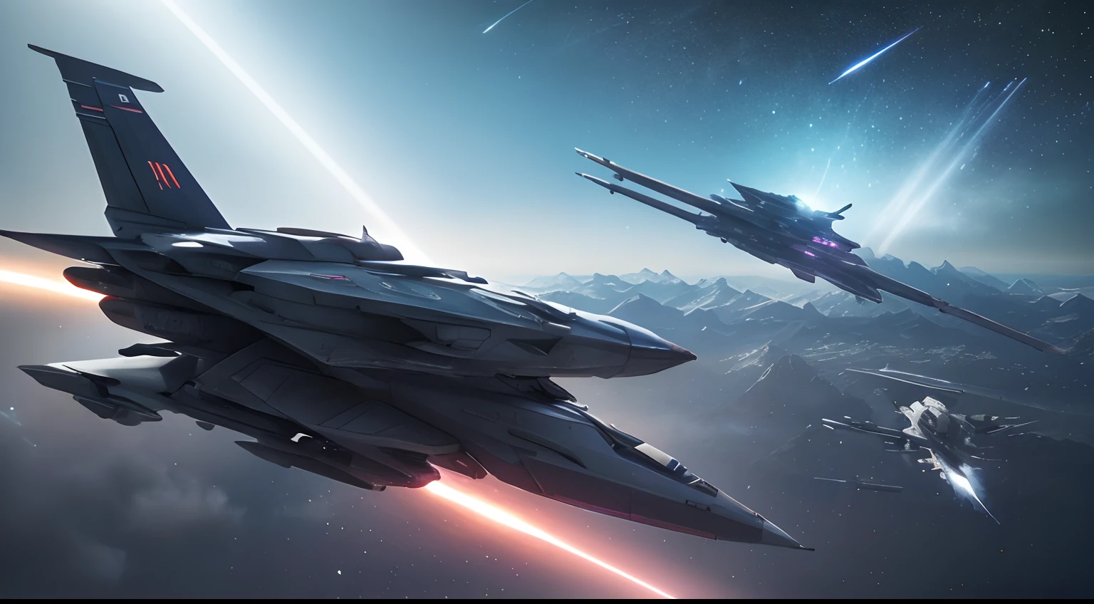 Space Battle Space Fleet vs Space Base,High-Tech Space Weapons,Large space cruiser with fighter jets, Pulse Shots,Bright energy rays,Colorful Space Explosions,A fleet of spaceships will fight against a space base,Alien Spaceships, Deep Space Landscapes, Futuristic,Cinematic lighting and dramatic shadows,Physical rendering of realistic materials and textures,Studio Lighting for Bright and Rich Colors,Bokeh for depth and atmosphere,Concept Artists' Touch of Science Fiction,Cosmic color palette with deep blues and purples,Intense and fast-paced space action,Photorealistic depiction of the space environment, Small scale