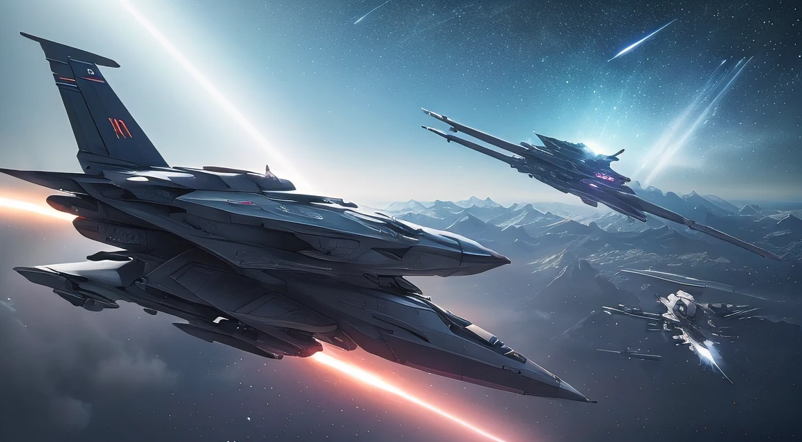 Space Battle Space Fleet vs Space Base,High-Tech Space Weapons,Large space cruiser with fighter jets, Pulse Shots,Bright energy rays,Colorful Space Explosions,A fleet of spaceships will fight against a space base,Alien Spaceships, Deep Space Landscapes, Futuristic,Cinematic lighting and dramatic shadows,Physical rendering of realistic materials and textures,Studio Lighting for Bright and Rich Colors,Bokeh for depth and atmosphere,Concept Artists' Touch of Science Fiction,Cosmic color palette with deep blues and purples,Intense and fast-paced space action,Photorealistic depiction of the space environment, Small scale