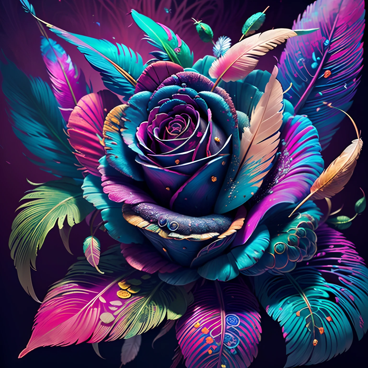 Riff Style 2 (masutepiece, top-quality, Best Quality, Official art, Plants and bird feathers, Beautiful and aesthetic flowers:1.2), (roses:1.3), Extremely detailed,(Fractal Art:1.1),(Colorful:1.1)(Flowers:1.3),highest details,(Zentangle:1.2), (Dynamic Pose), (Colorful abstract background:1.3), (Glossy flowers), (Many colors:1.4), Colorful Accessories, (Feathers:1.5)