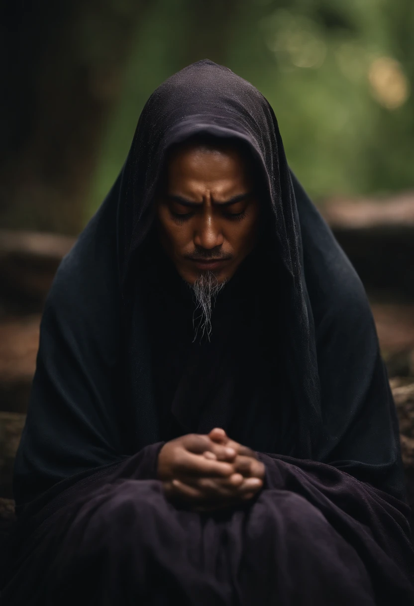 Weeping monk Tears and dew Background blurring Eyes closed Miserable