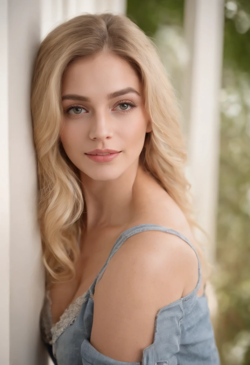American Landscape、Pantalon en jean、23 ans、Femelles、Older College、yankee、base-ball、yeux baveux, longs cheveux blonds, Smiling face with good cleavage, Thick curve of the body, Naked Hotel Room