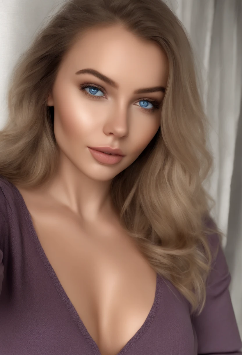 arafed woman fully , sexy girl with blue eyes, ultra realistic, meticulously detailed, portrait sophie mudd, blonde hair and large blue eyes, selfie of a young woman, bedroom eyes, violet myers, without makeup, natural makeup, looking directly at the camera, face with artgram, subtle makeup, stunning full body shot kneeling on bed, in bedroom, medium to large size bust