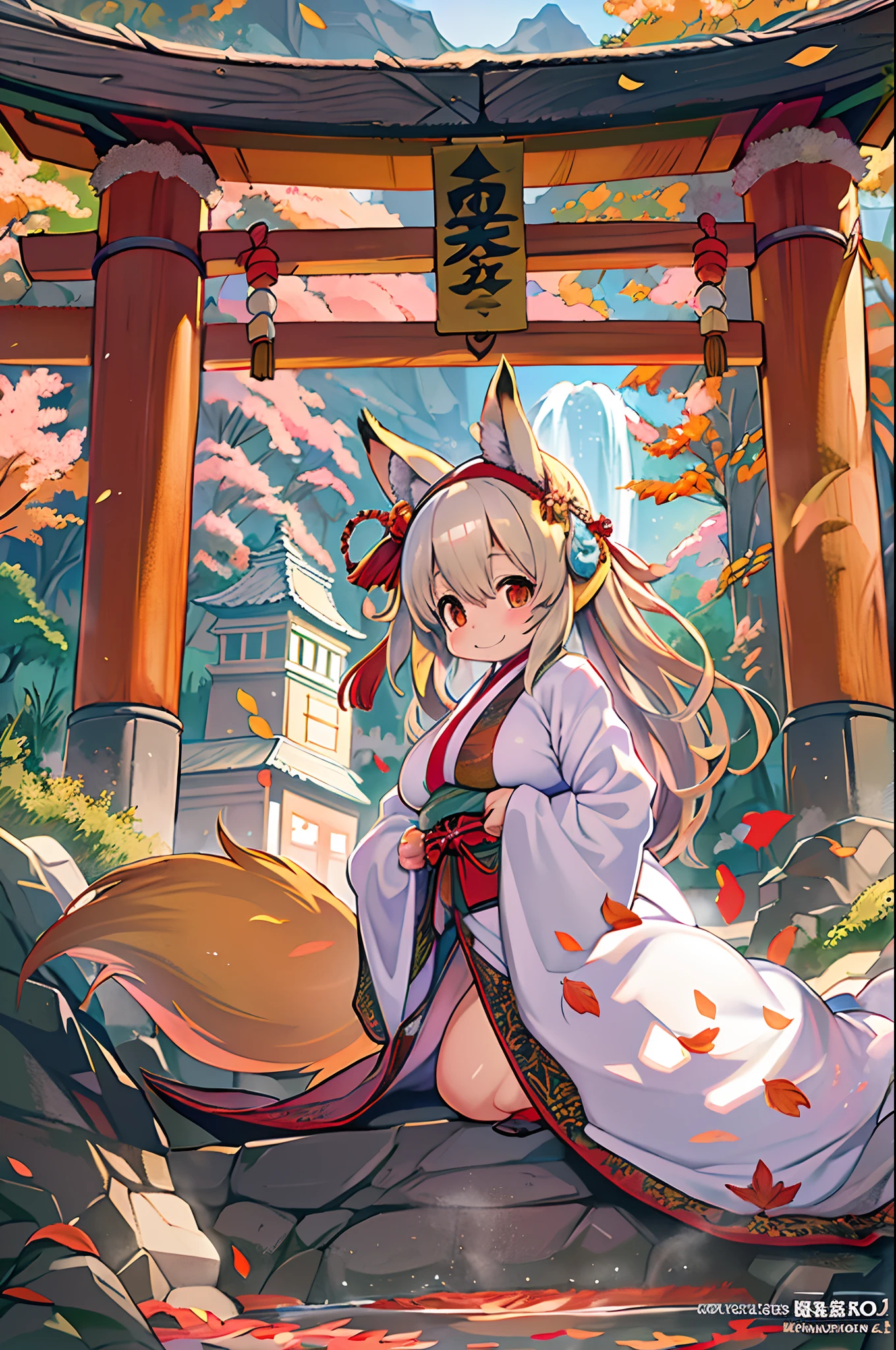 (by kantoku, by cutesexyrobutts, by bodhi wushushenghua:0.8),
1girl, senko \(sewayaki kitsune no senko-san\), fox girl, fox ears, animal ear fluff, fox tail, short blonde hair, hair flower, red china dress, :3, casting fox shadow puppet gesture while hugging own tail, bare shoulders,
outdoors, epic landscape of chinese mountains, pagoda,
best quality, masterpiece,